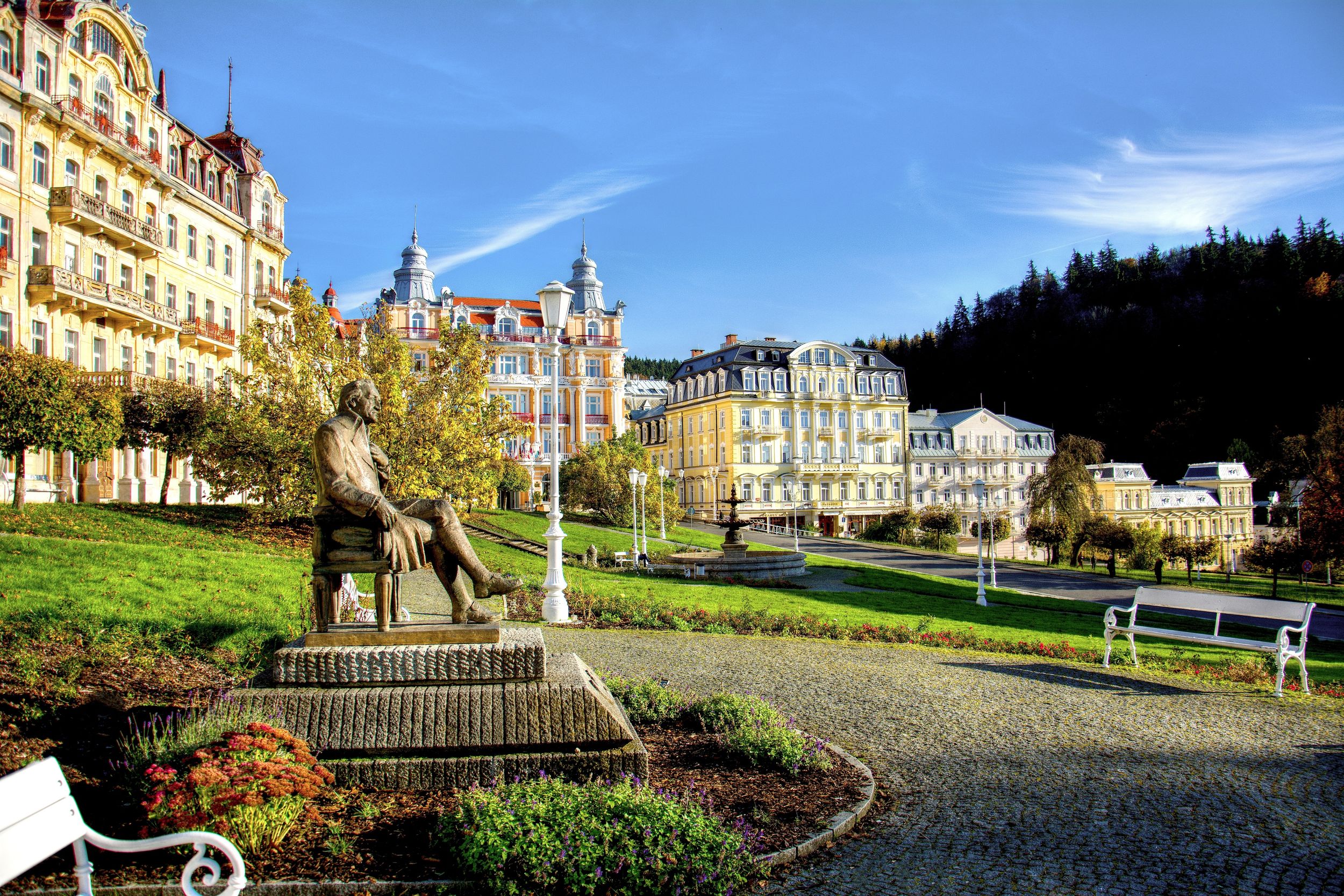 Goethe square in the small west bohemian spa town Marianske Lazne (Mar