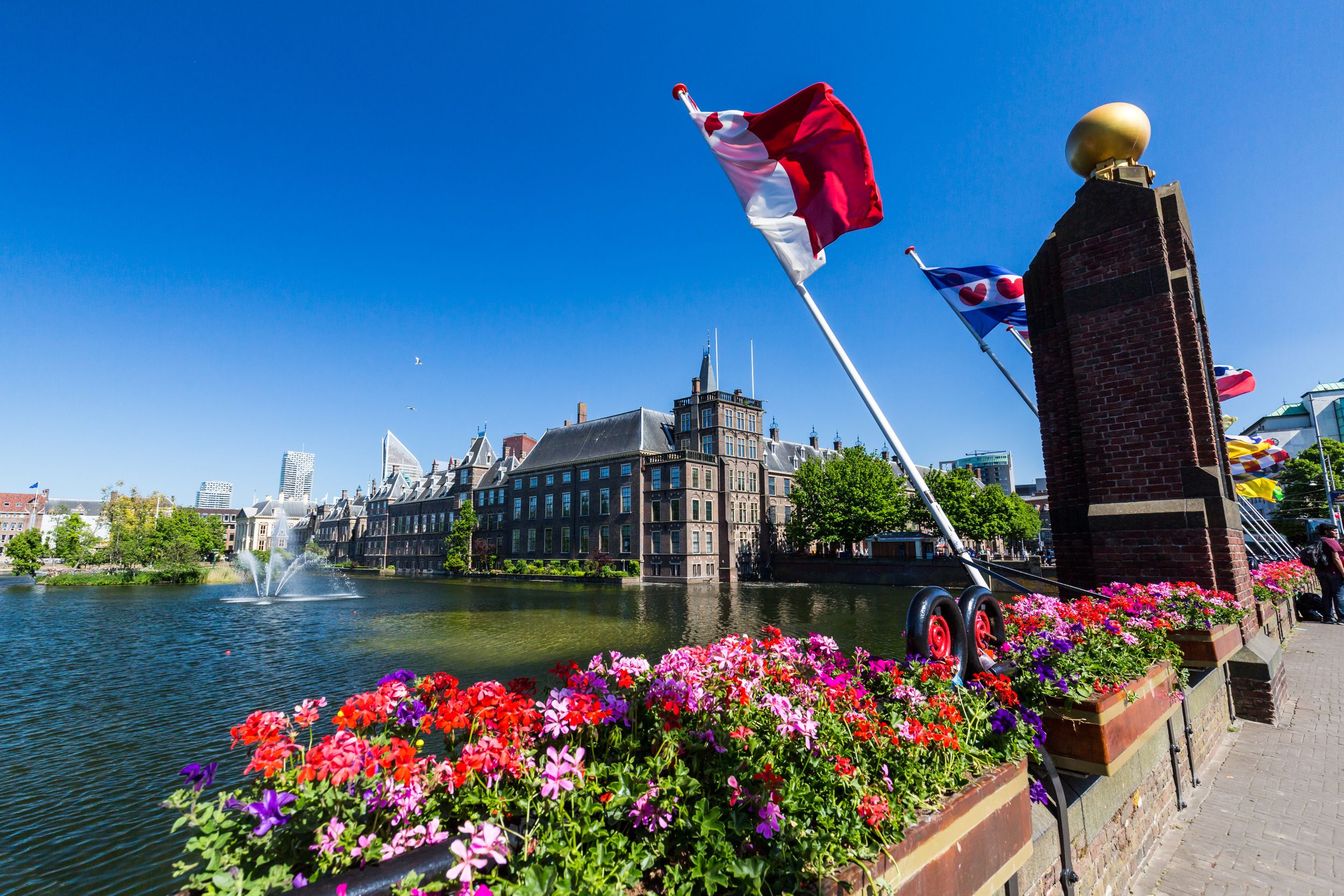 THE HAGUE, NETHERLANDS - MAY 26, 2017: View of Hofvijver Lake in the c