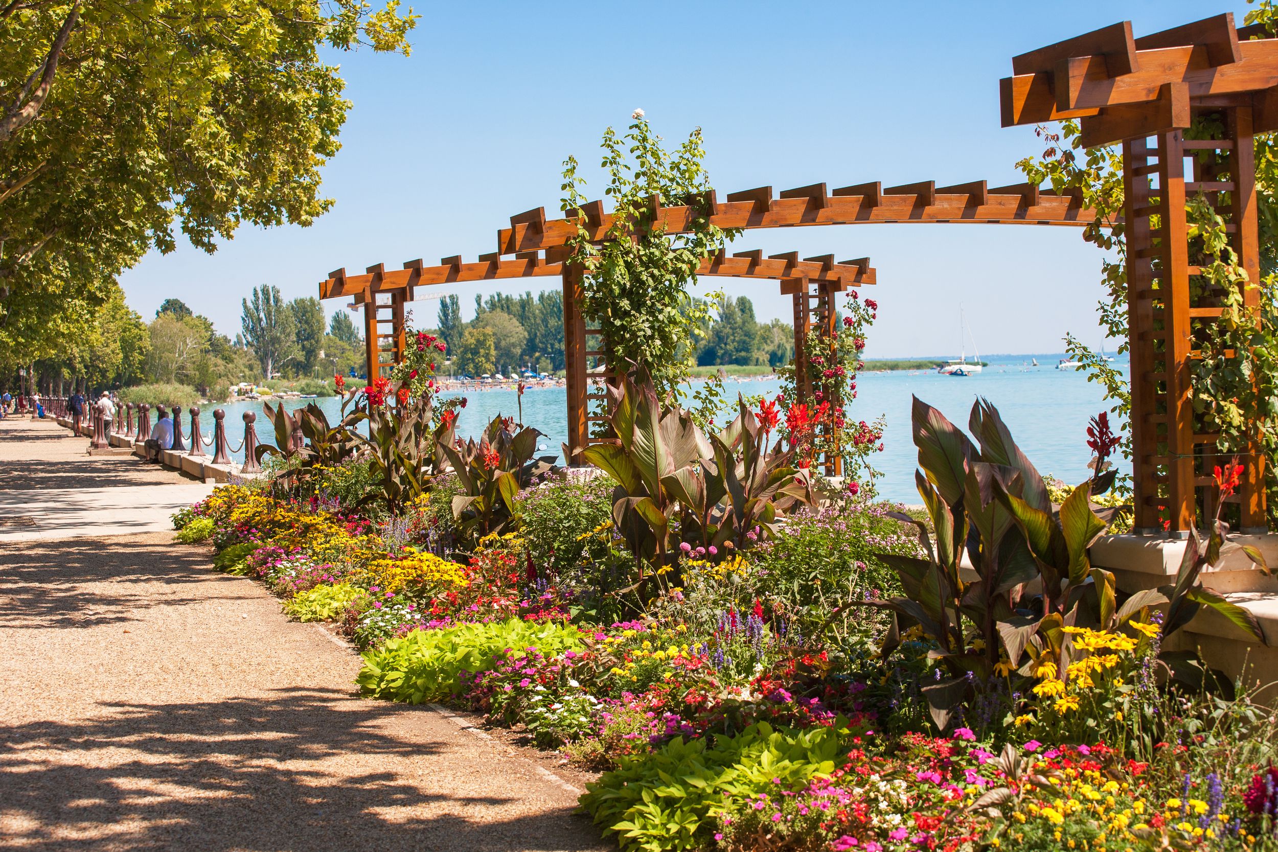 Flower garden at Lake Balaton's beach in Balatonfured, Hugary