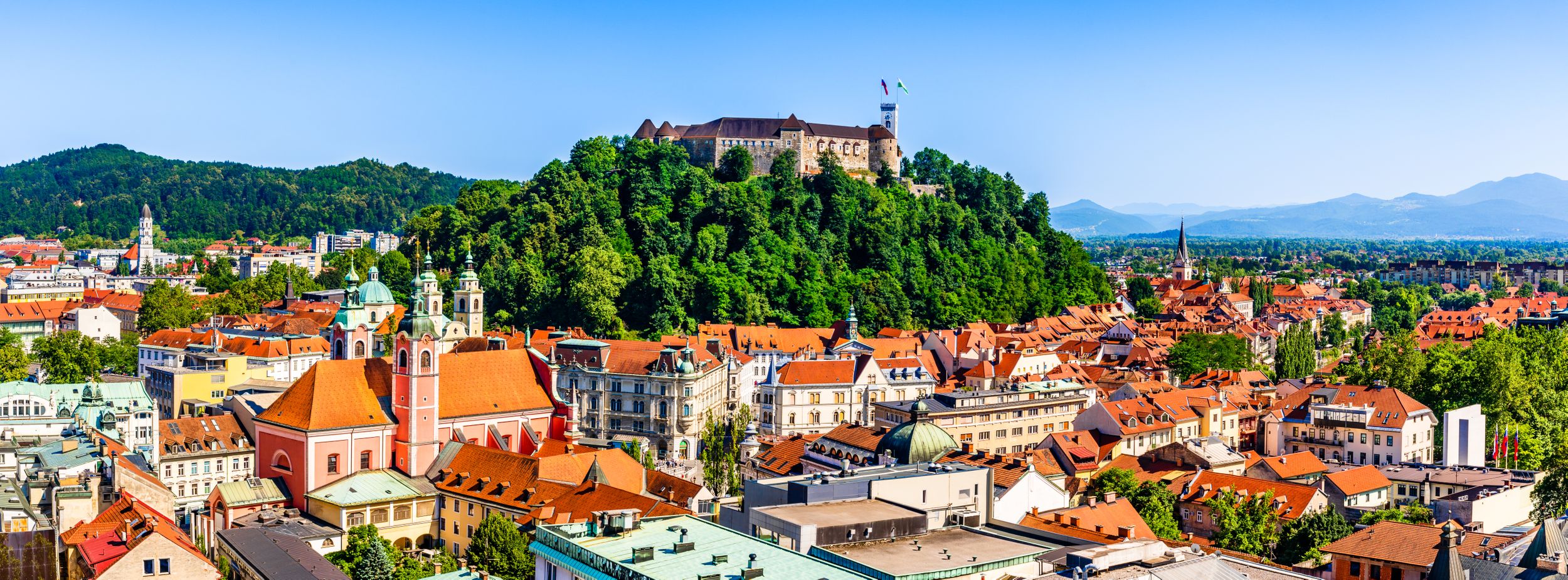 Ljubljana, Slovenia: Panorama of old town and the medieval Ljubljana c