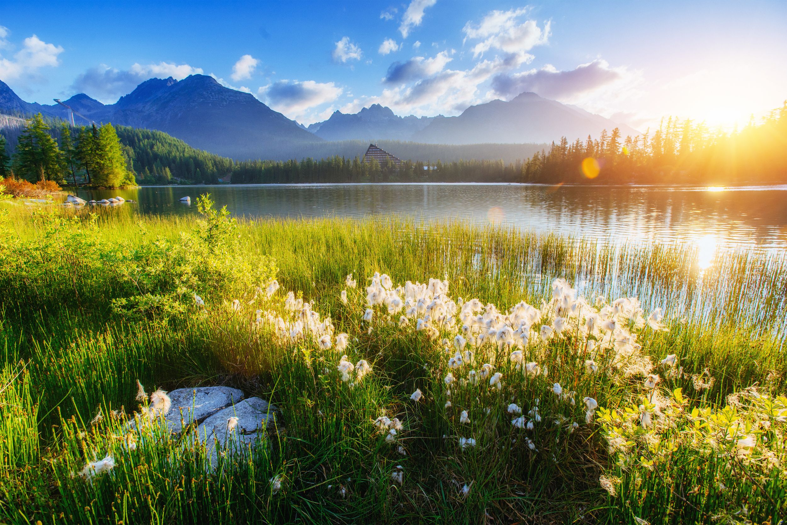 Majestic mountain lake in National Park High Tatra. Strbske pleso, Slo