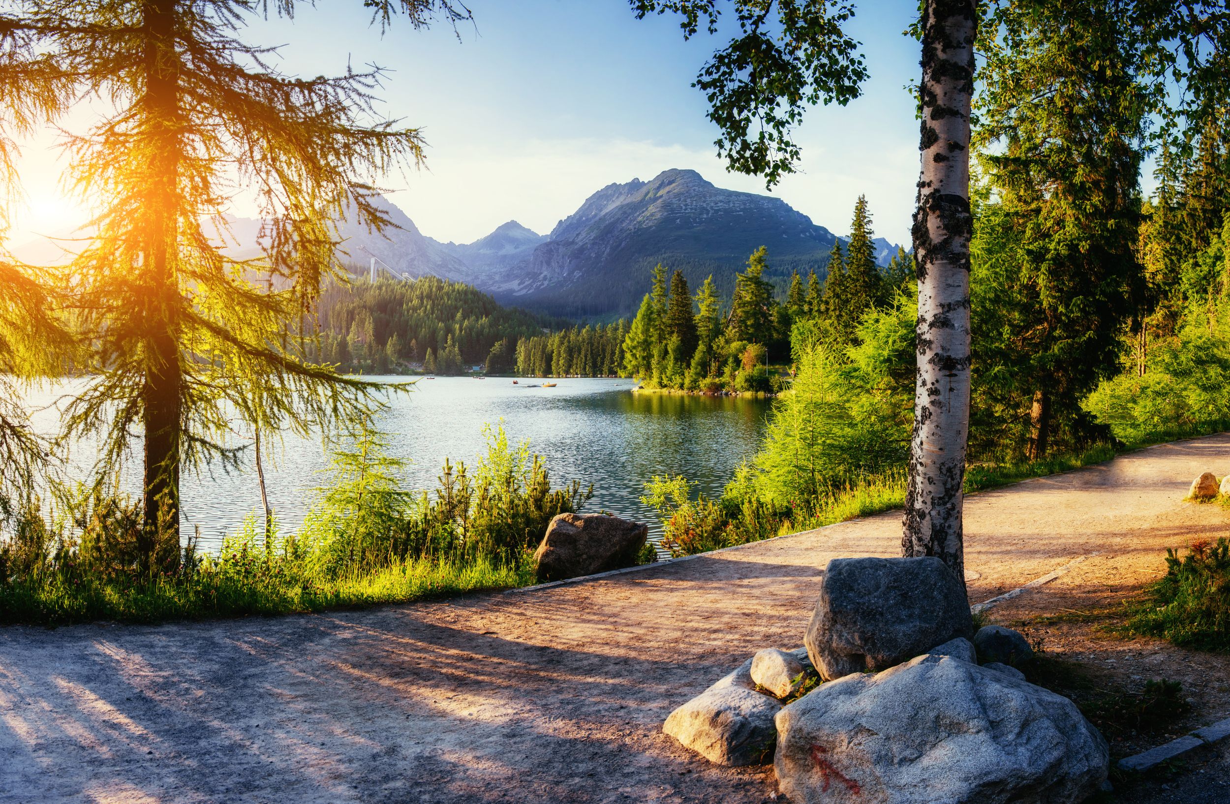Majestic mountain lake in National Park High Tatra. Strbske pleso, Slo