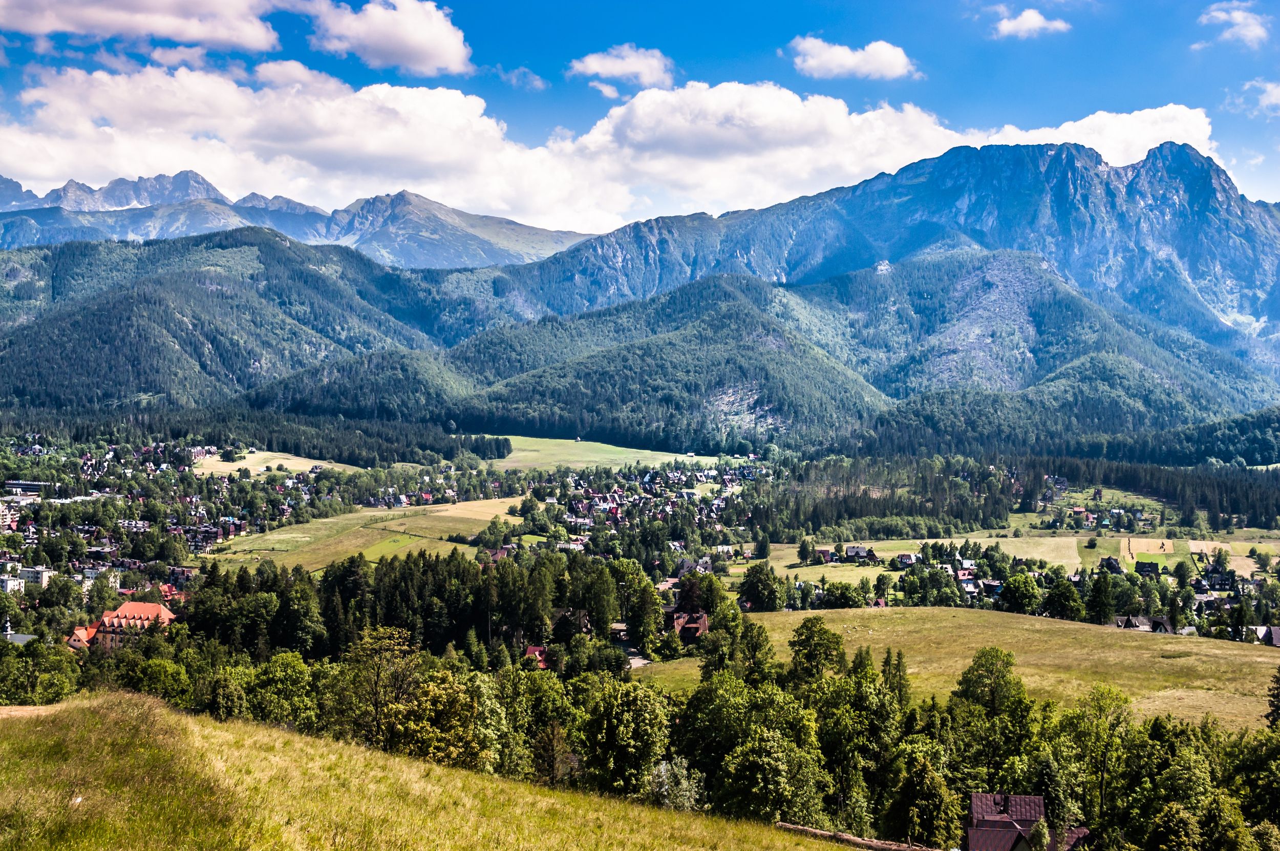 Landscape of Tatra Mountains, view at Zakopane from the top of Gubalow