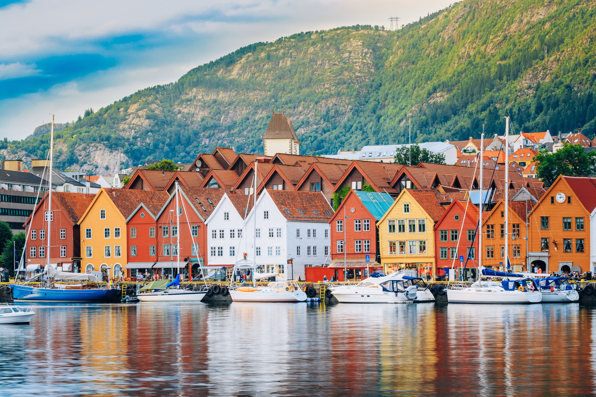 Bergen, Norway. View of historical buildings in Bryggen- Hanseatic wha