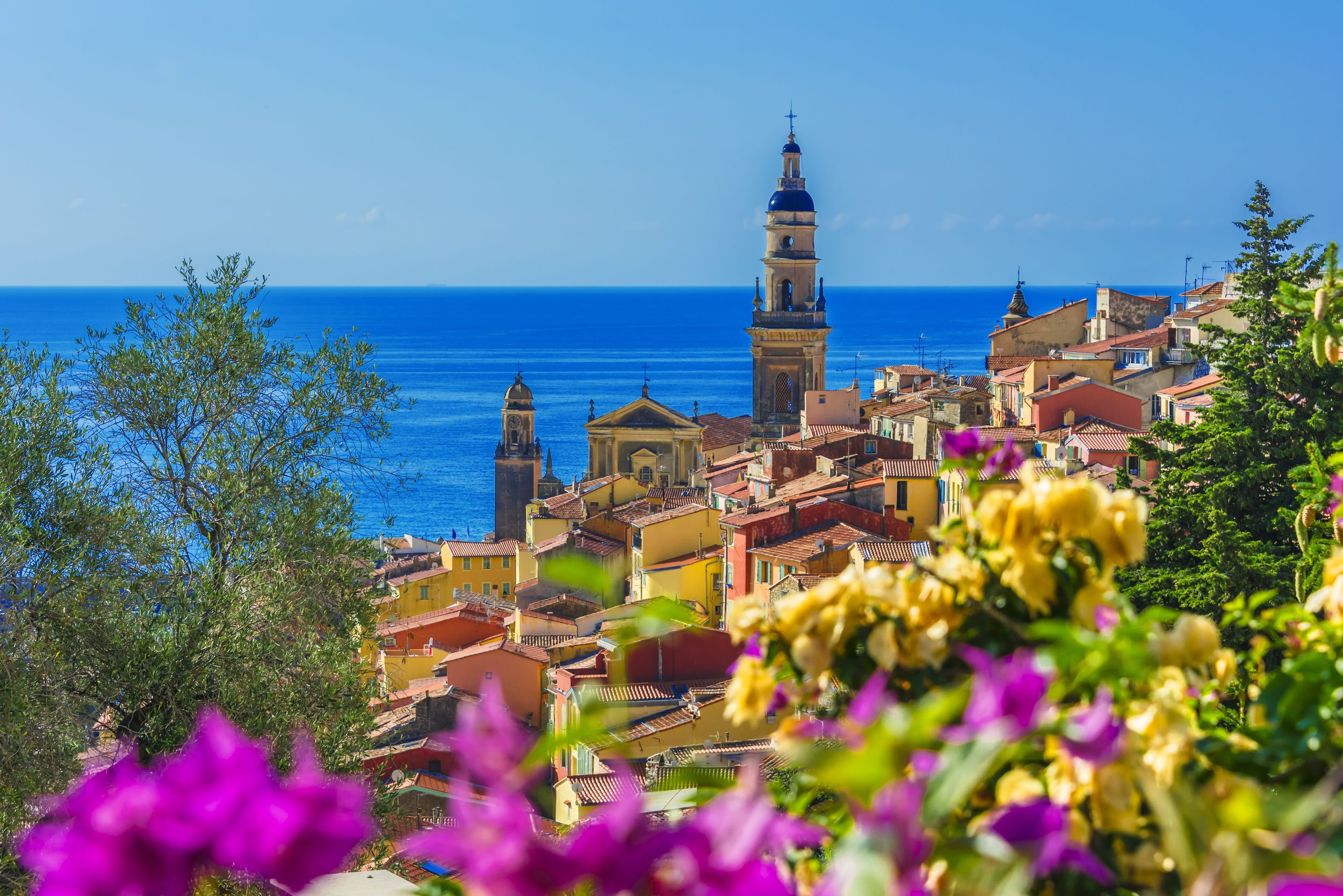 Old town architecture of Menton on French Riviera.