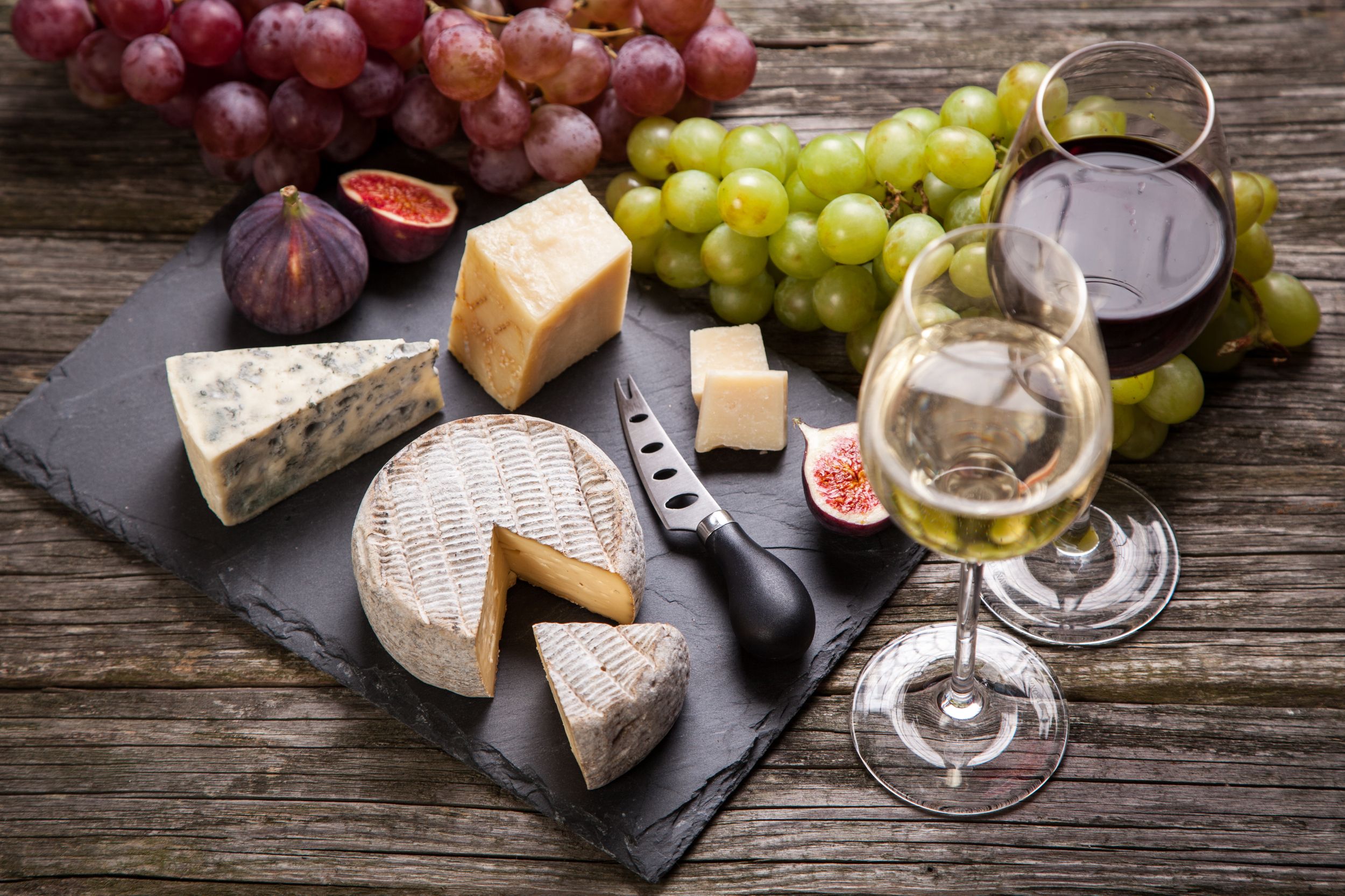 Wine and cheese still life