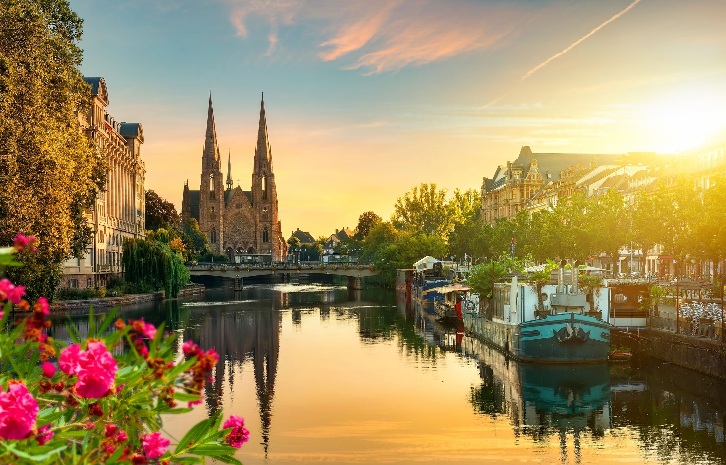 Reformed Church of St. Paul in Strasbourg at sunrise, France