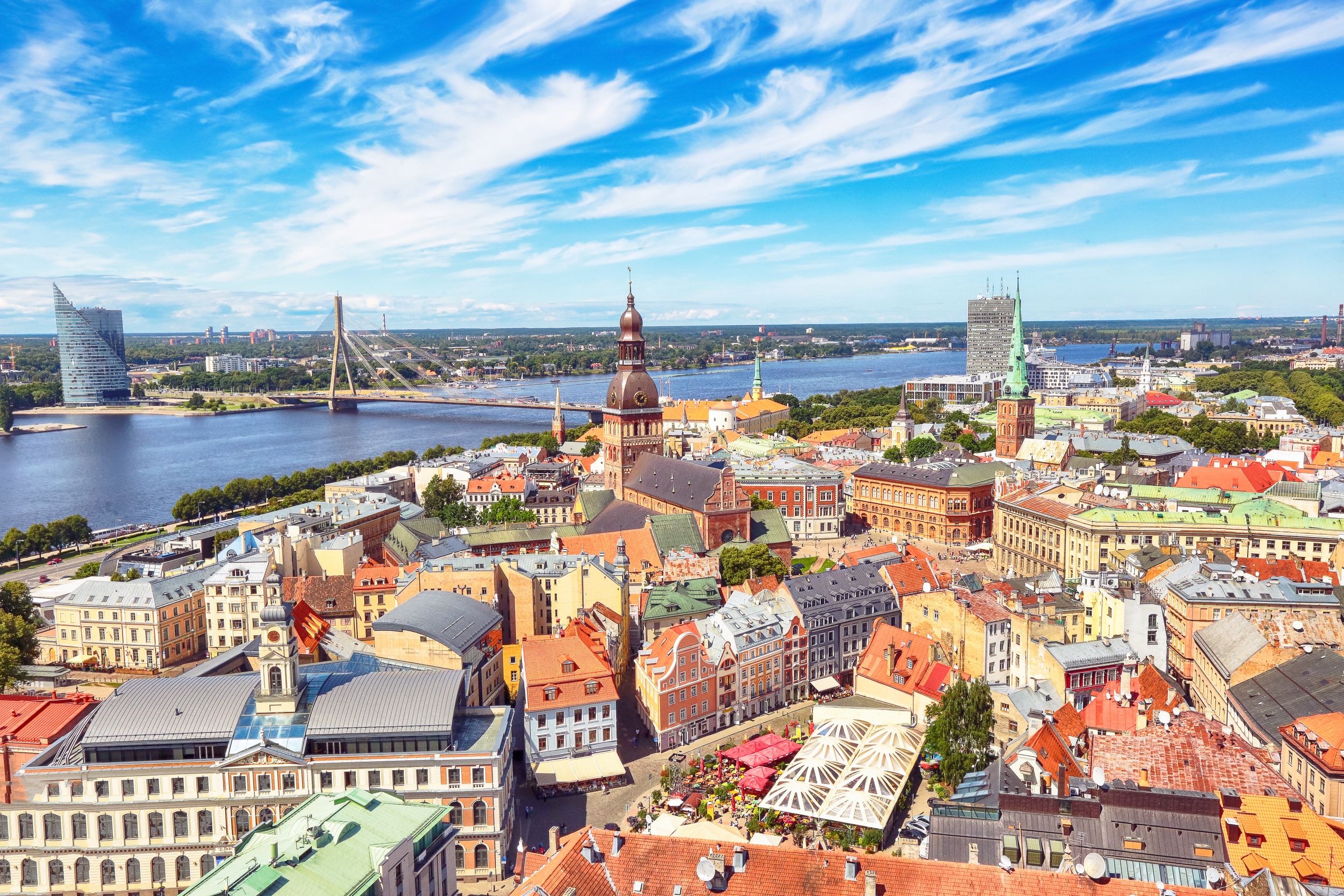 Aerial view of the The Old Riga, historic center of the latvian capita