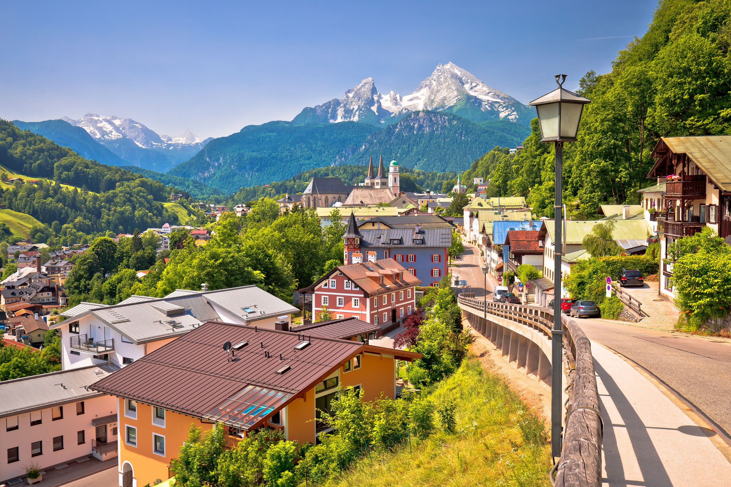 Town of Berchtesgaden and Alpine landscape view, Bavaria region of Ger