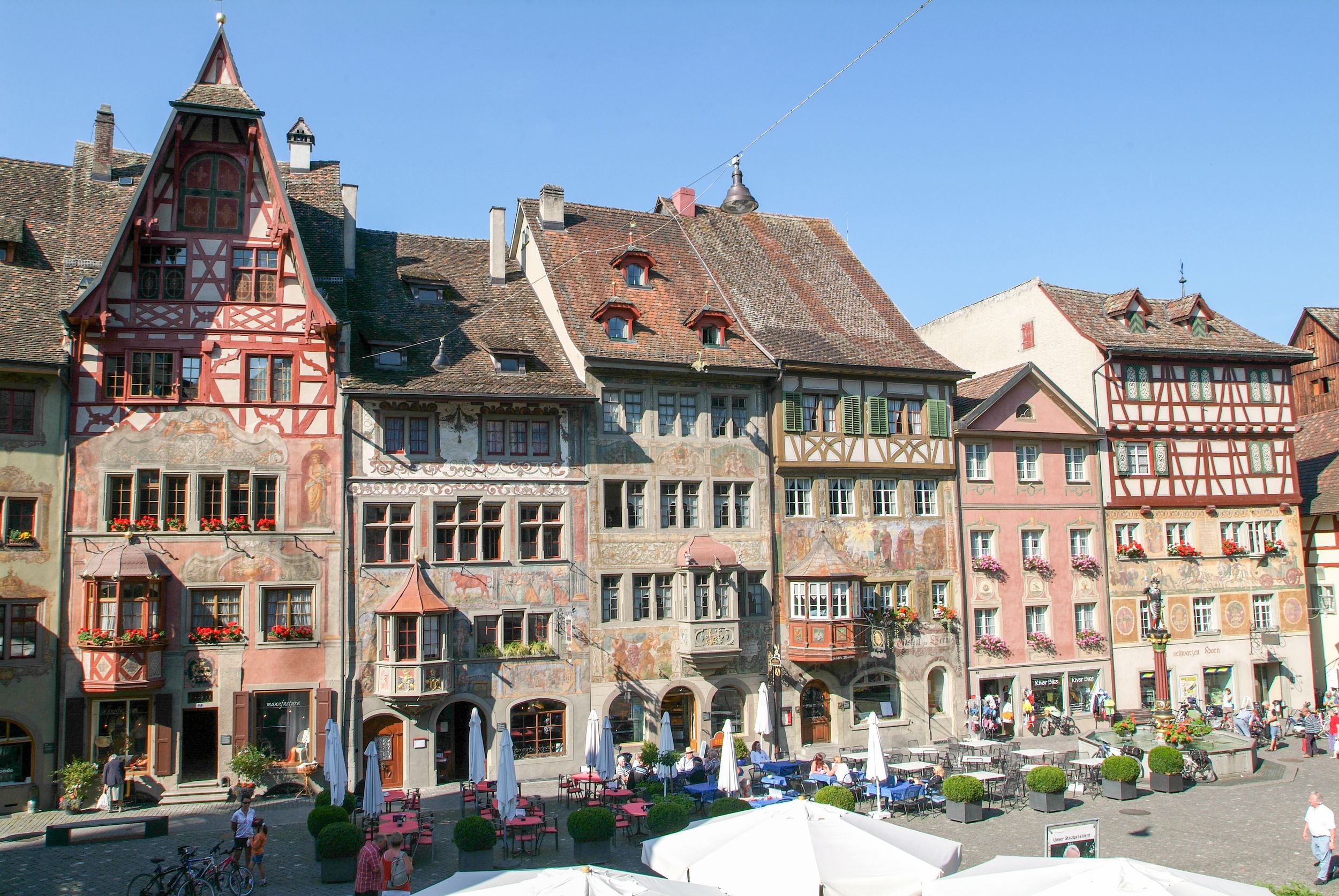 Stein am Rhein, Switzerland - 27 August 2008: People wanking and sitti