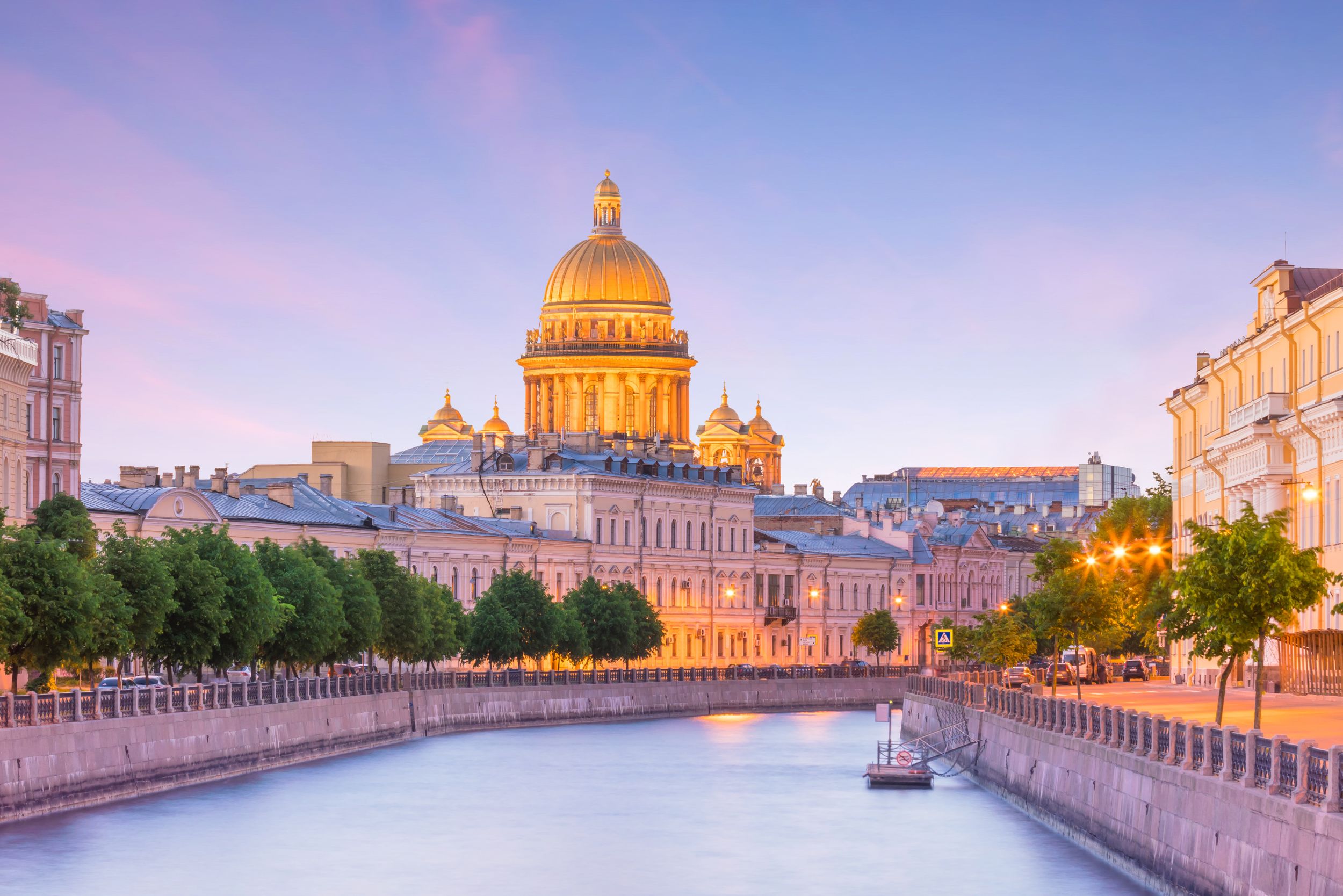 Saint Isaac Cathedral across Moyka river in St. Petersburg, Russia