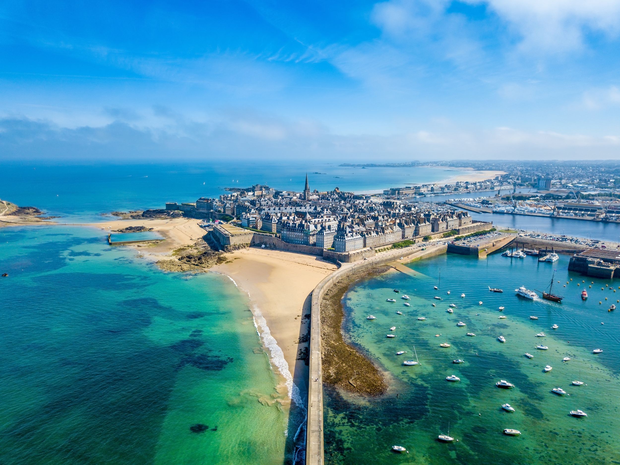 Aerial view of the beautiful city of Privateers - Saint Malo in Britta