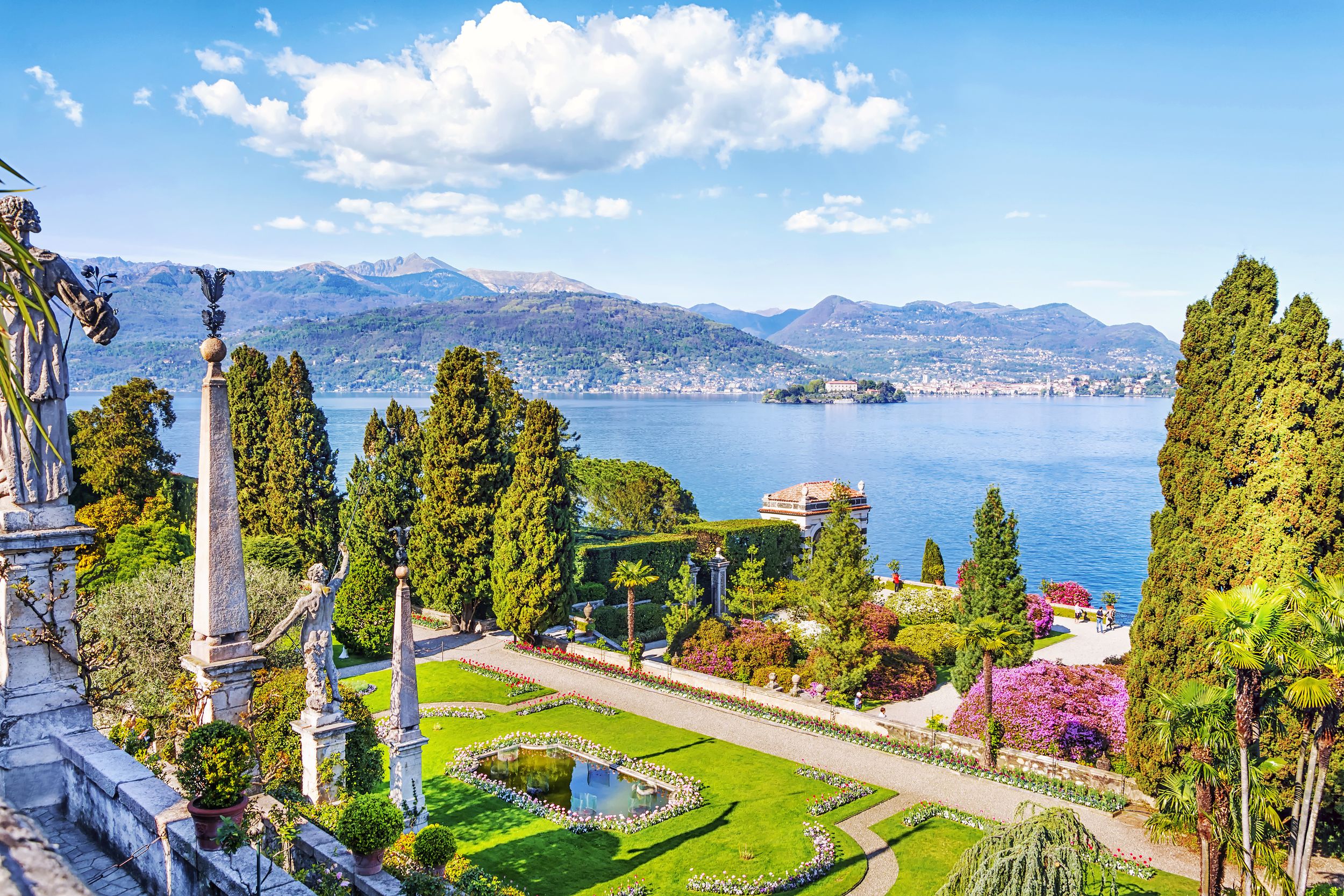 Beautiful Isola Bella island with flower garden on Lake Lago Maggiore 