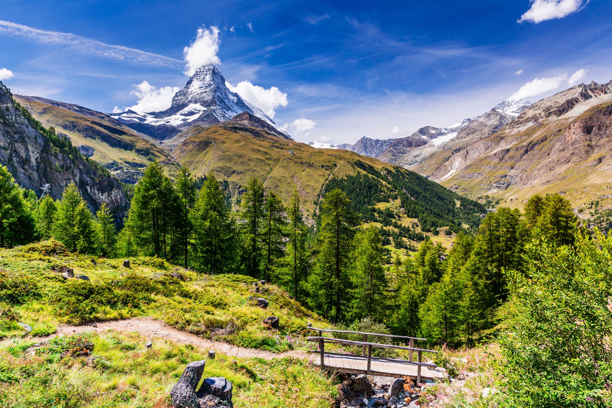 Zermatt, Switzerland. Mountain landscape with the Matterhorn peak.