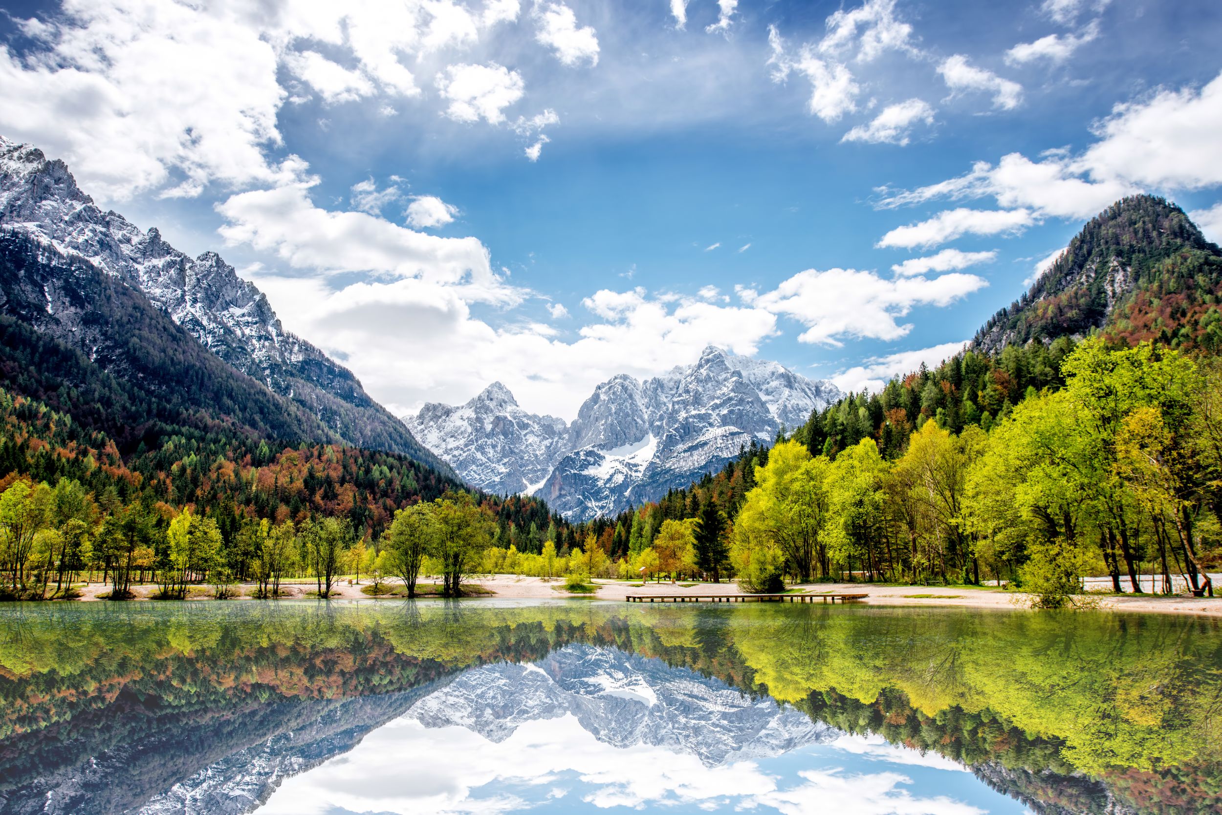 Beautiful landscape view with snowed up mountains in Triglav national