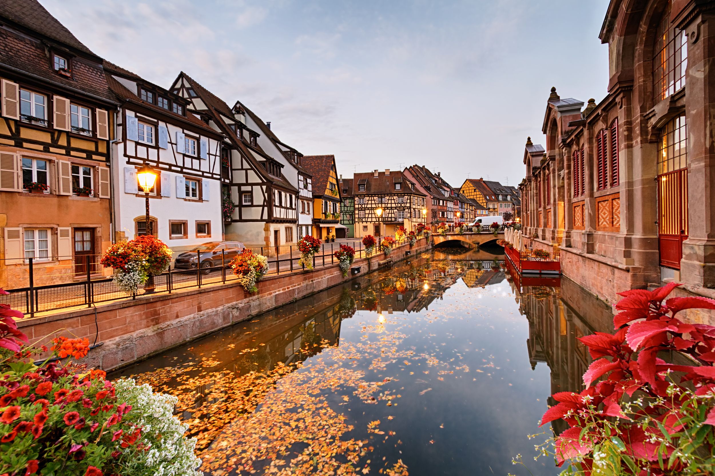 Half-timbered houses in the fishmonger's district at autumnal morning 