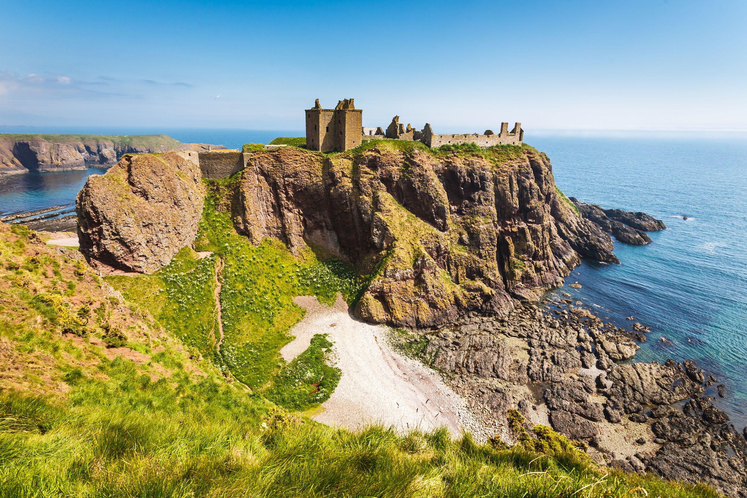 Dunnottar Castle with clear sky in Stonehaven, Aberdeen, Scotland, UK