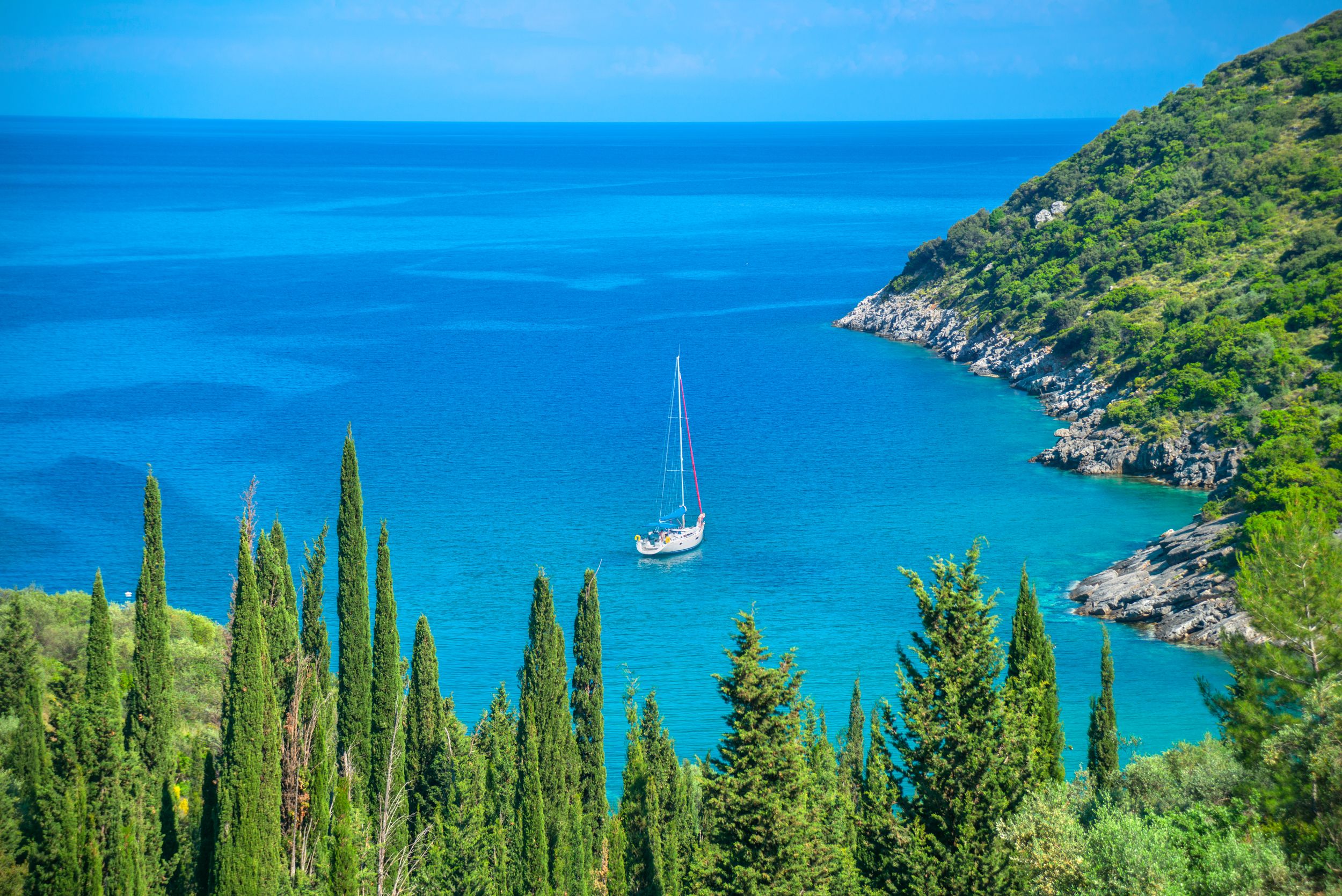 Greece Ithaka island, seascape view above ithaki main capitol