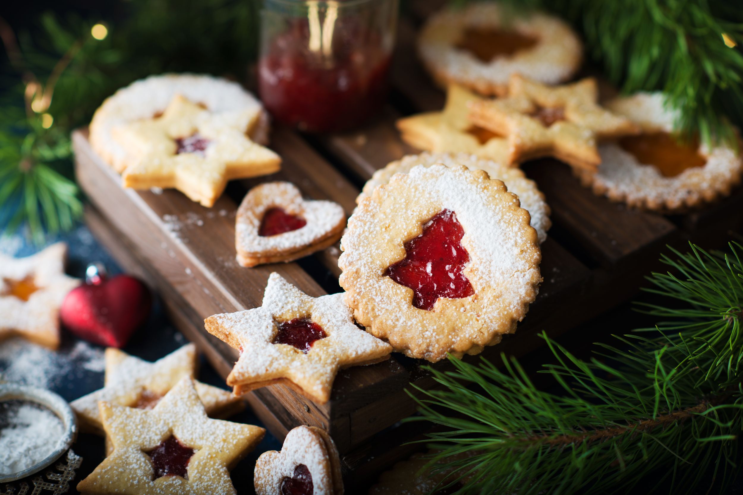Christmas cookies with jam. A popular Austrian cookie is Linz cookies.