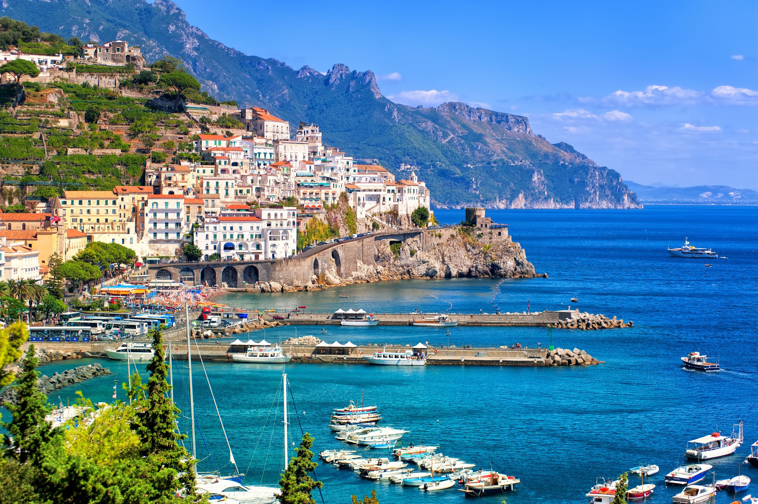 Amalfi town on a rocky coast of the Gulf of Salern, Campania, Italy