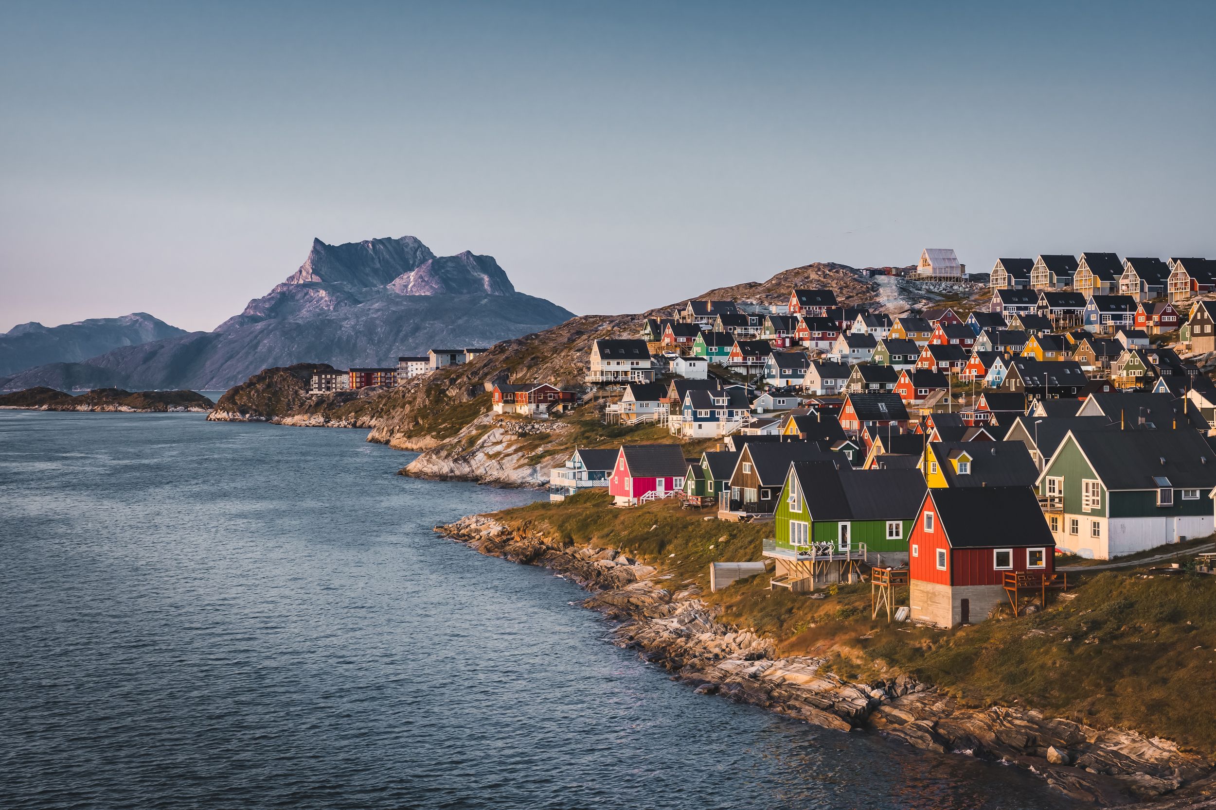 Nuuk capital of Greenland with Beautiful small colorful houses in mygg