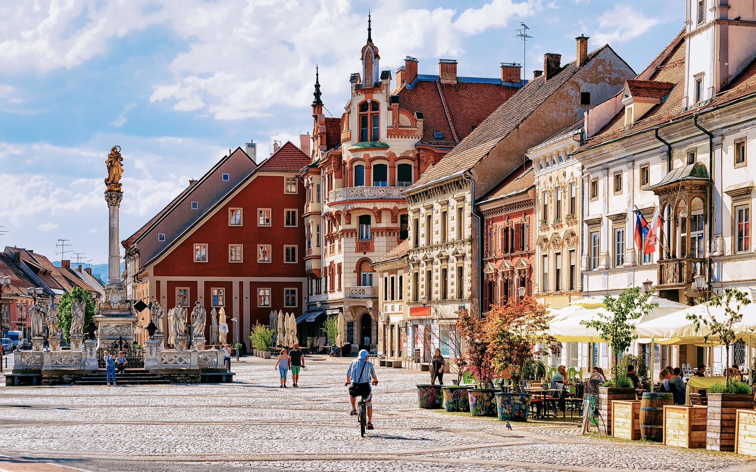 Slovenian city of Maribor Town Hall and Plague Column on the central s