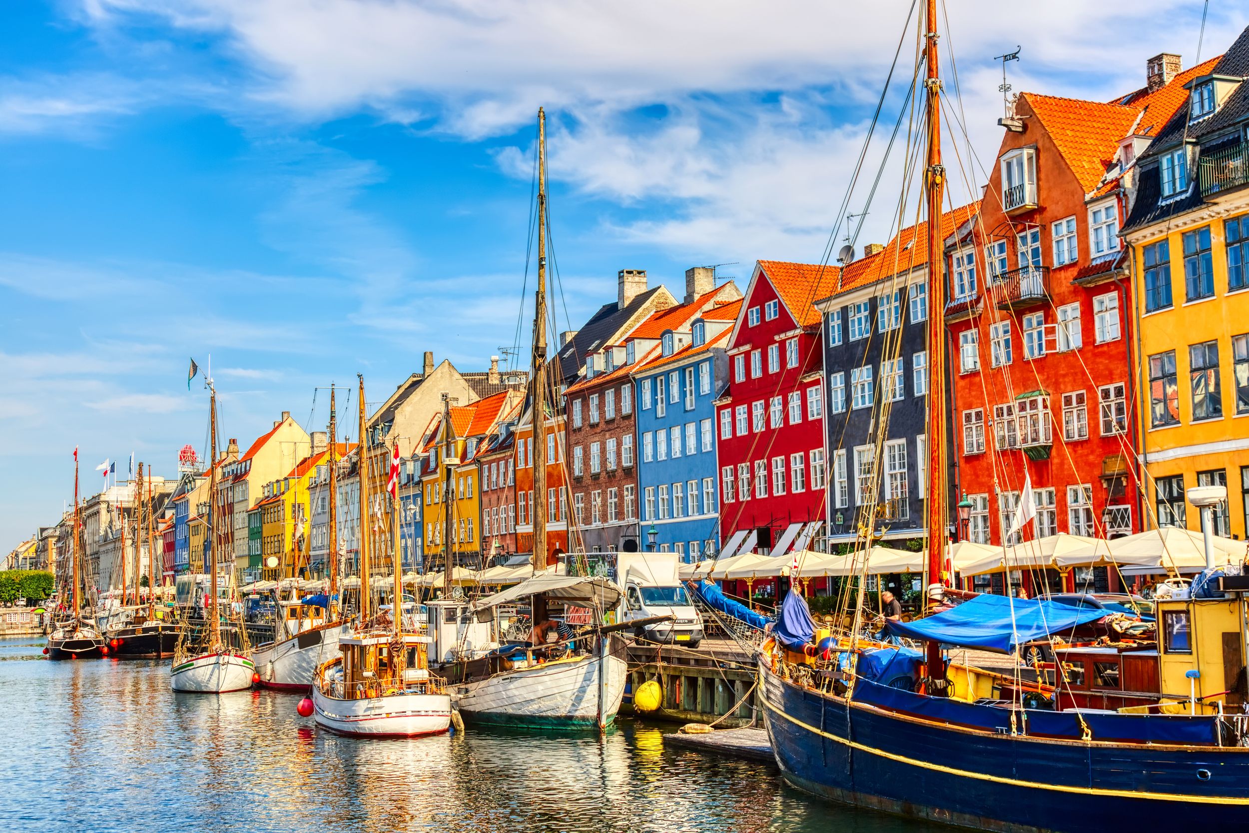 Copenhagen iconic view. Famous old Nyhavn port in the center of Copenh