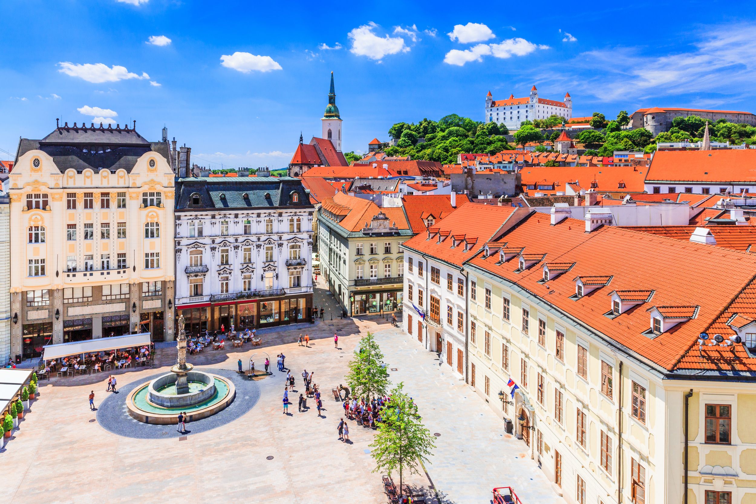 Bratislava, Slovakia. View of the Bratislava castle, main square and t