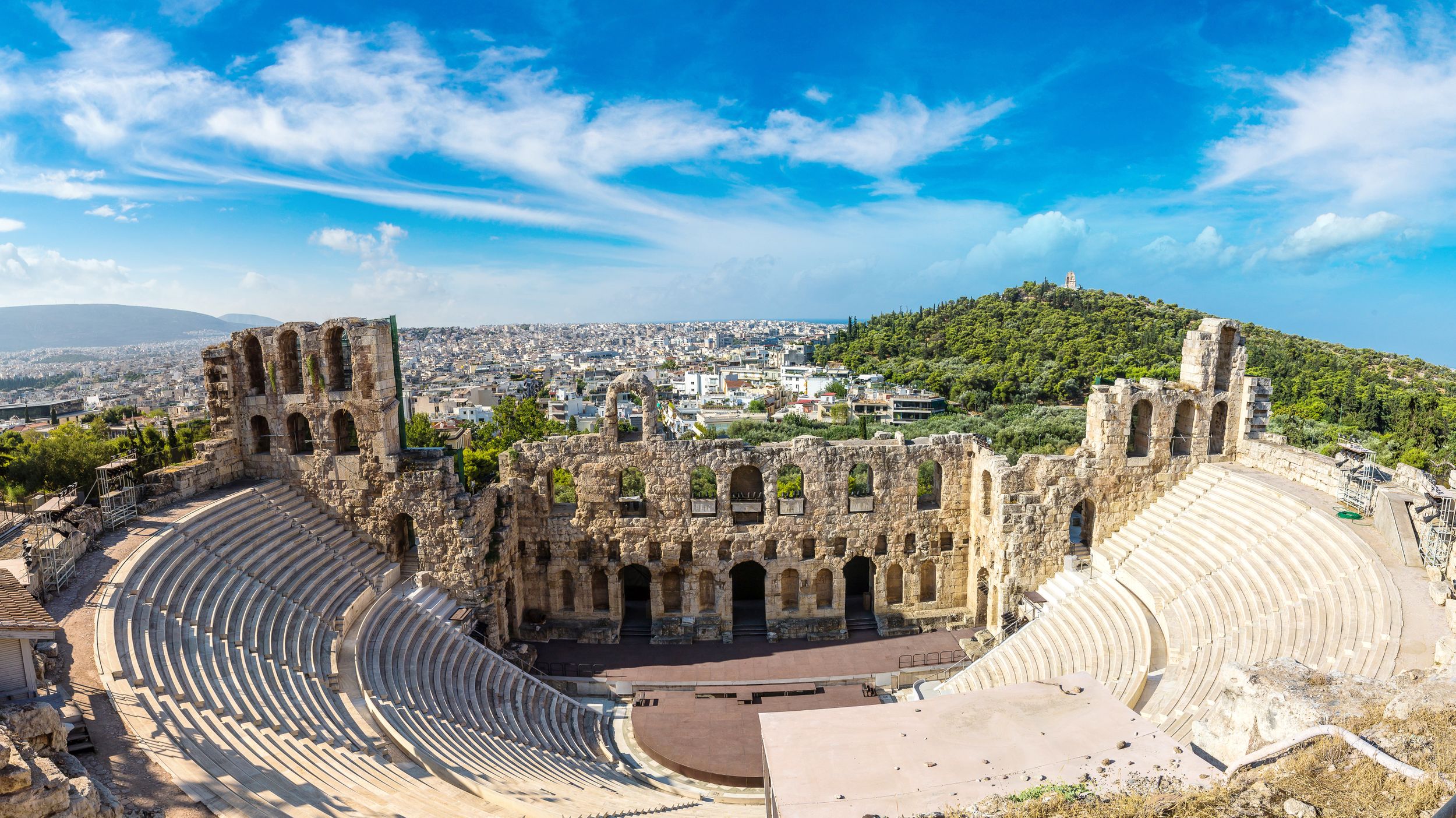Ancient theater in a summer day in Acropolis Greece, Athnes
