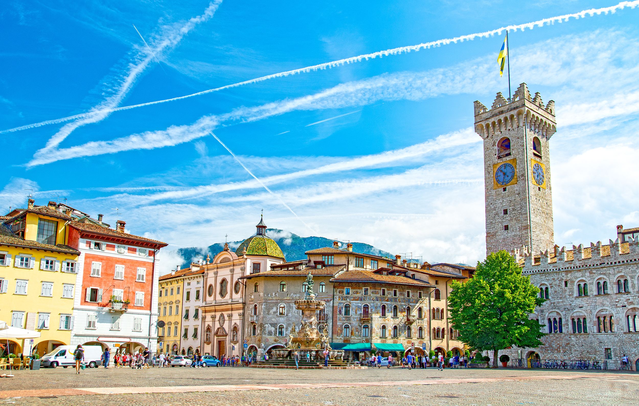 Trento, Trentino, Italy, Piazza Duomo main square, with frescoed Renai