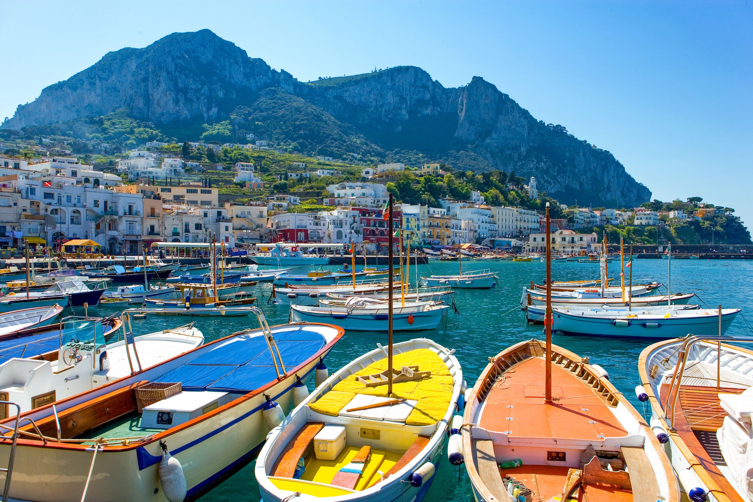Capri, Italy - April 22, 2007: Boat for tourists in the Marina Grande 