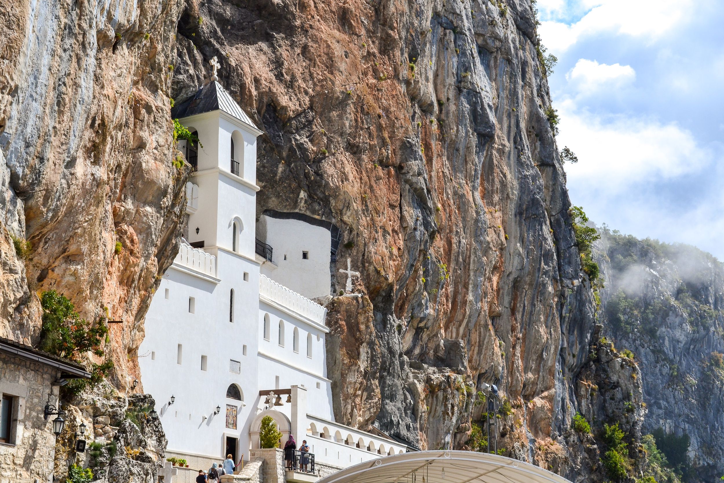 Buildings of Ostrog monastery Upper Church with mosaics. Niksic, Monte