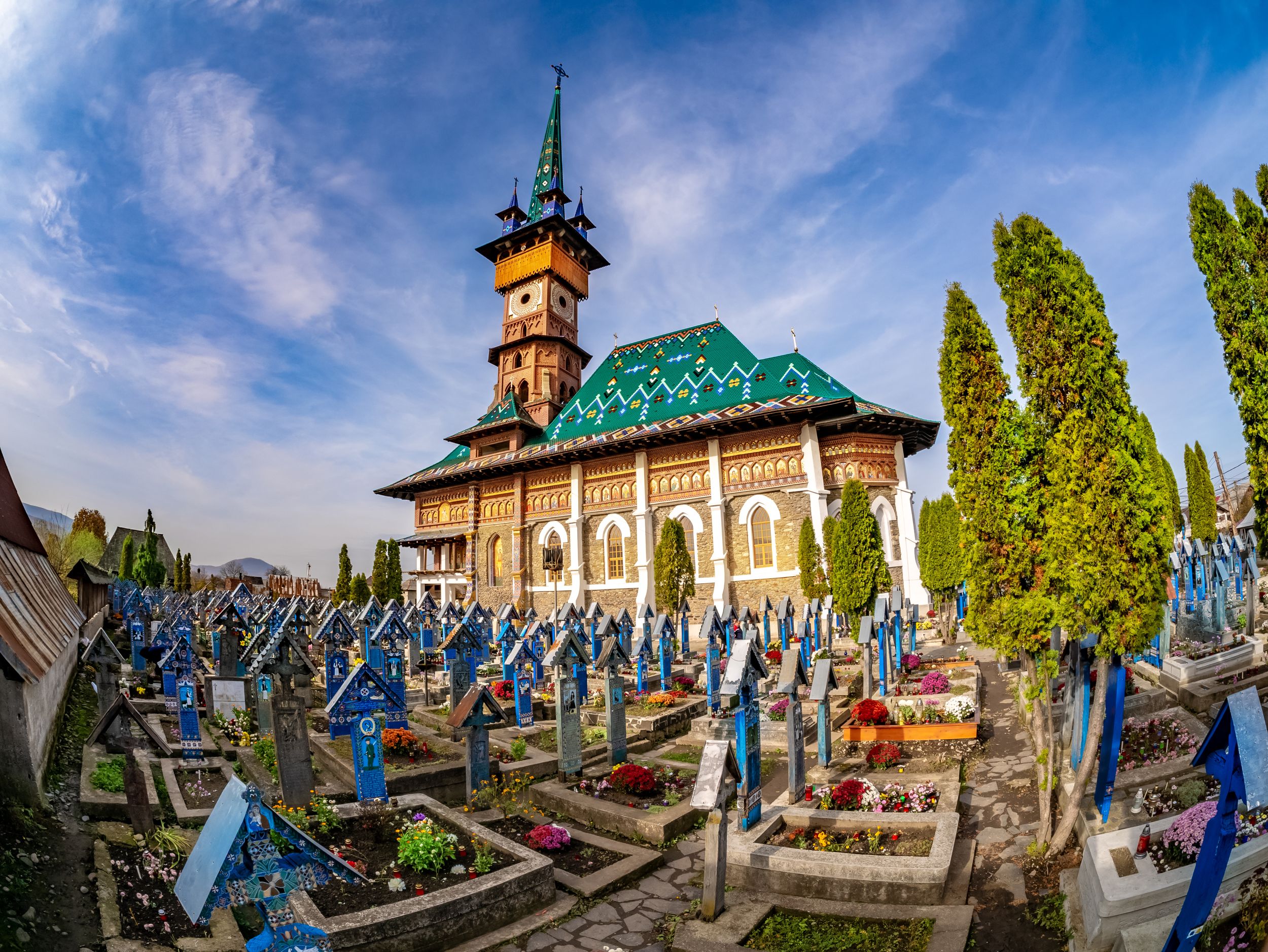 Sapanta, Romania - November 2, 2018: The graveyard in Famous Merry (Jo
