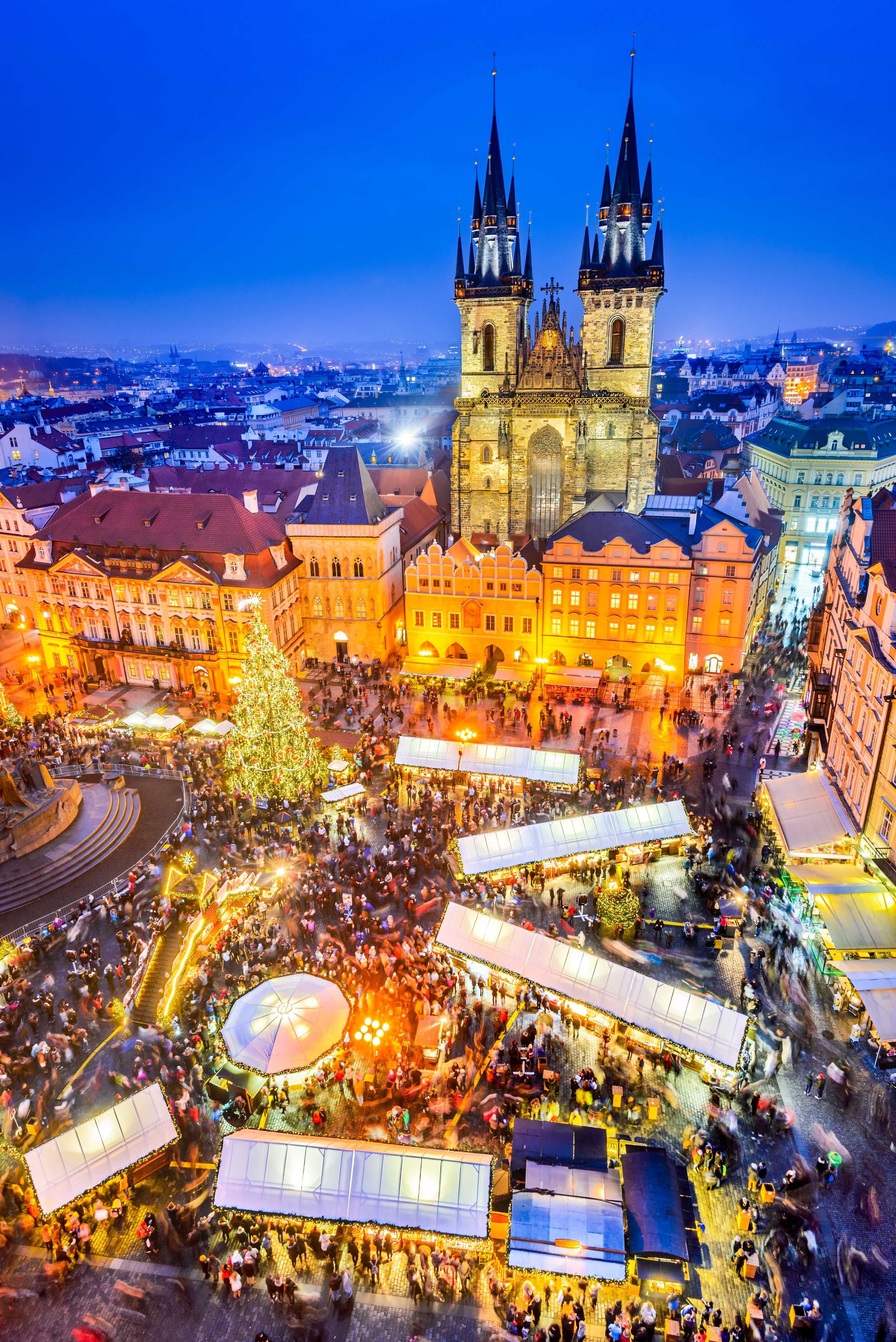 Prague, Czech Republic. Christmas Market in Stare Mesto old square, Ty