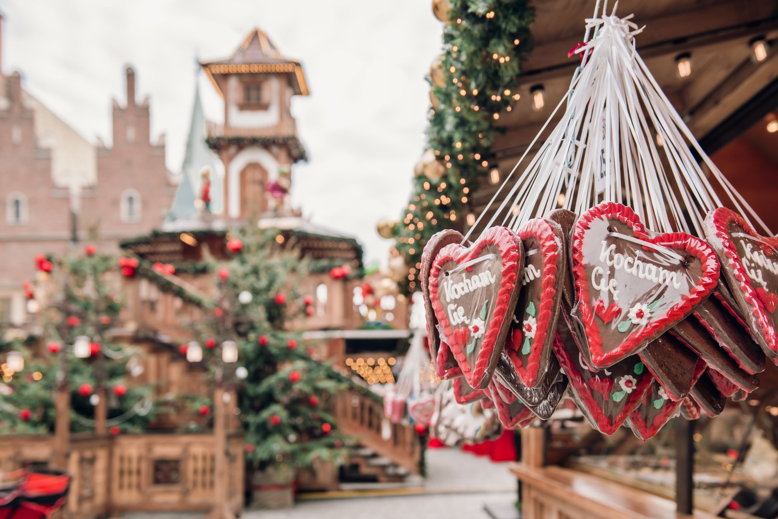 Set of Traditional Christmas Gingerbread Cookies in a Heart Shape at a