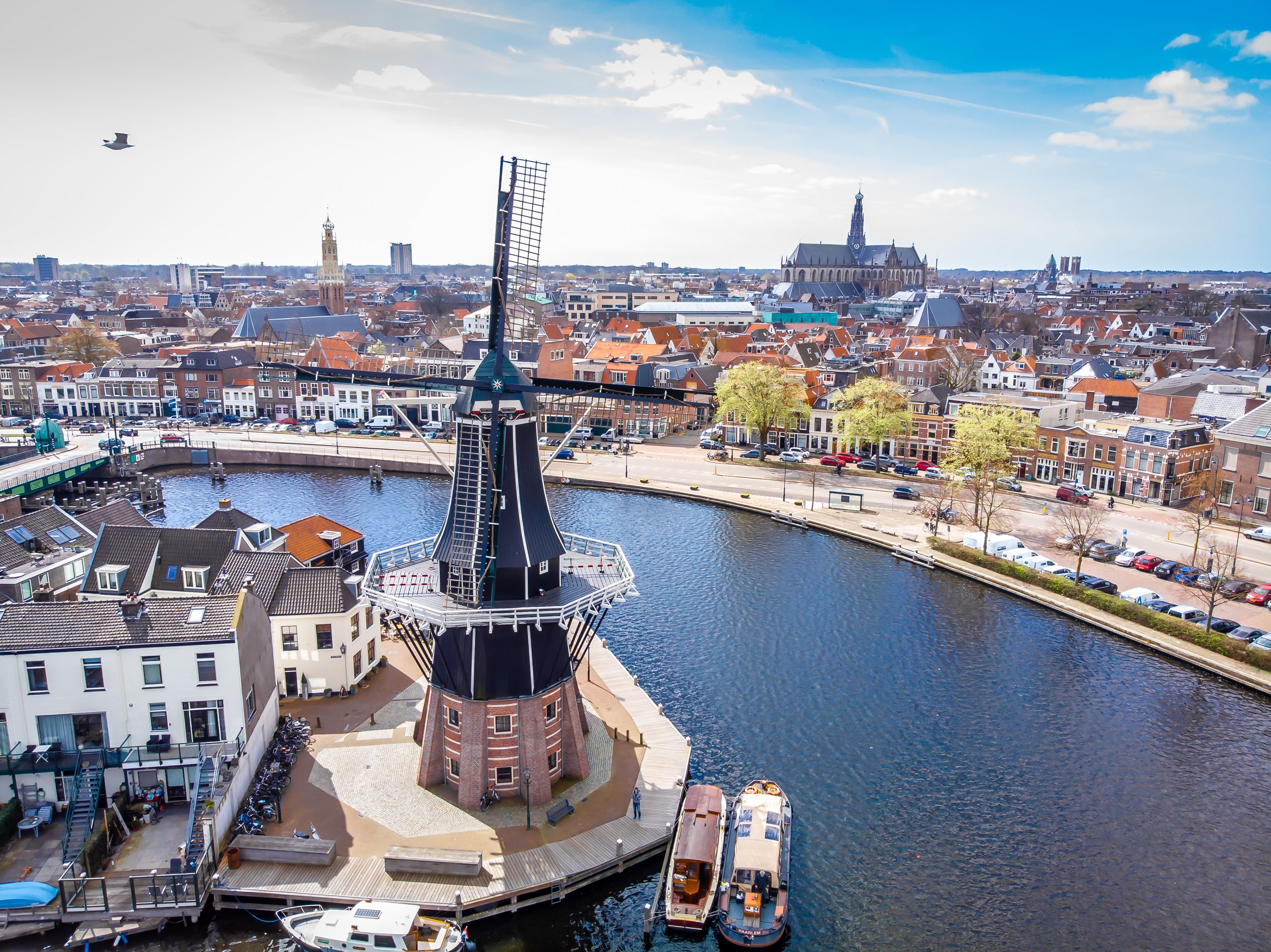 Aerial view of windmill in Haarlem, Netherlands