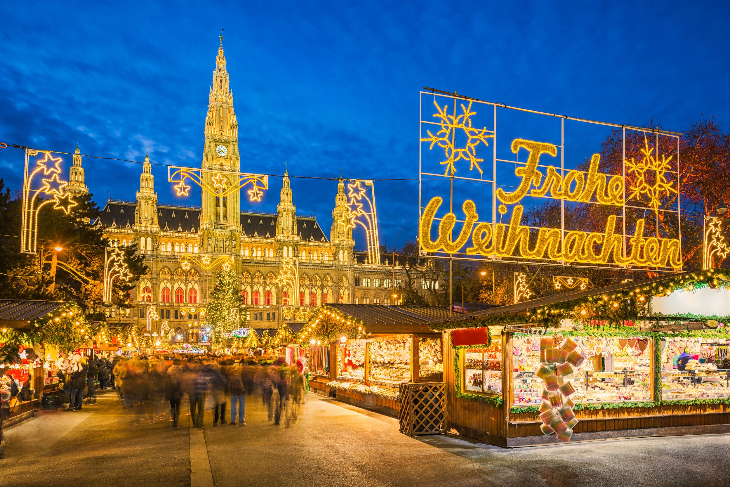 Christmas market in front of the City Hall in Vienna, Austria