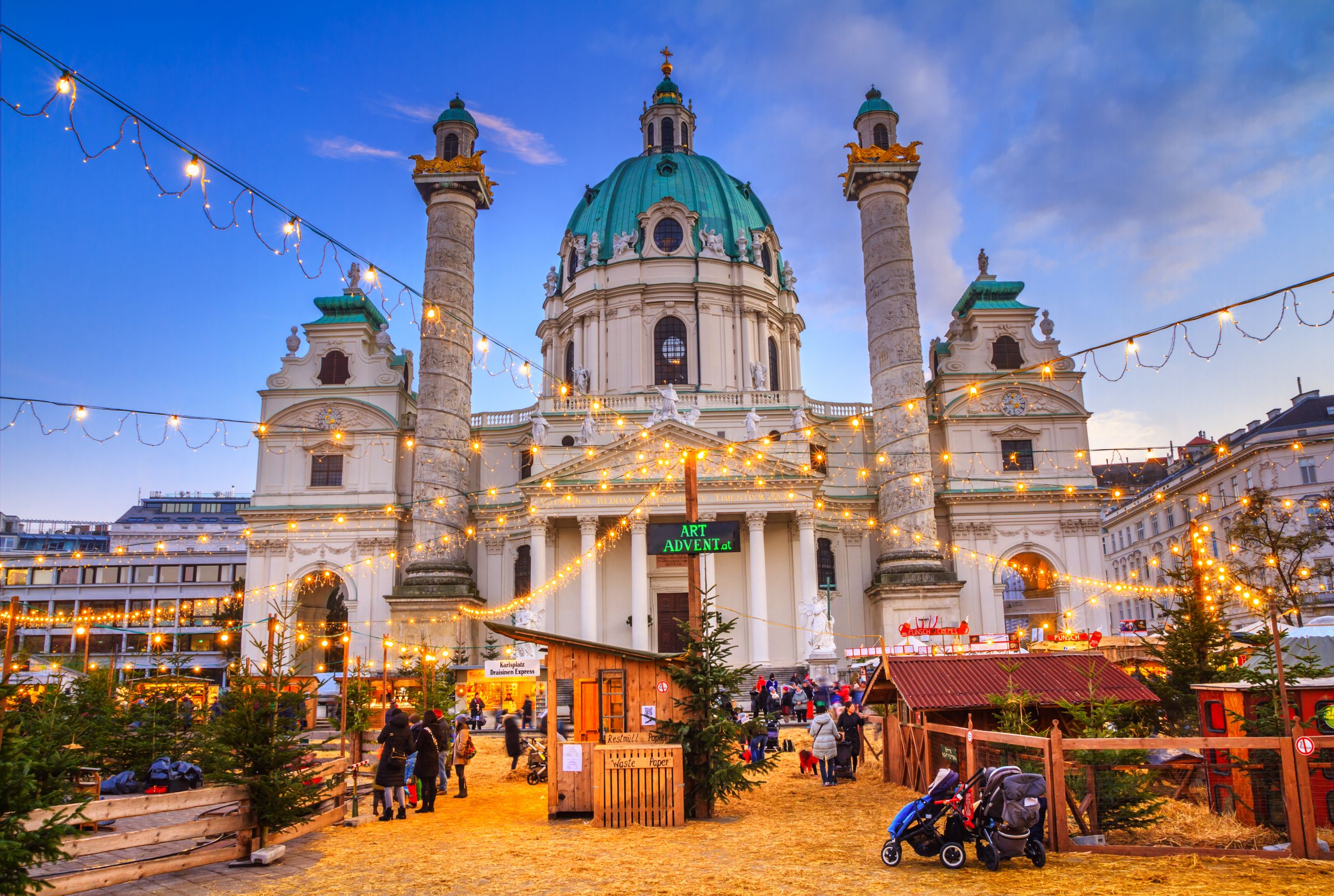 Festive cityscape - view of the Christmas Market on Karlsplatz (Charle