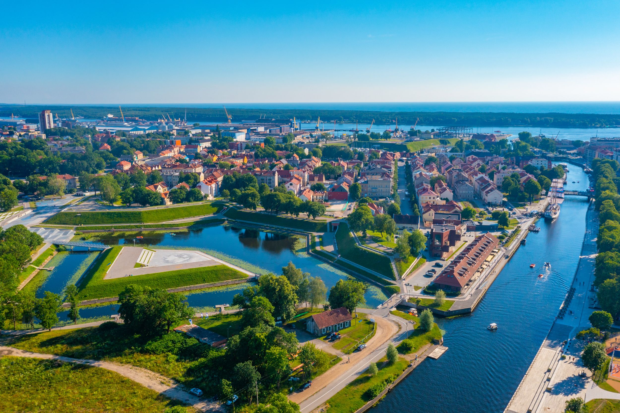 Aerial view of the Klaipeda and its castle in Lithuania.