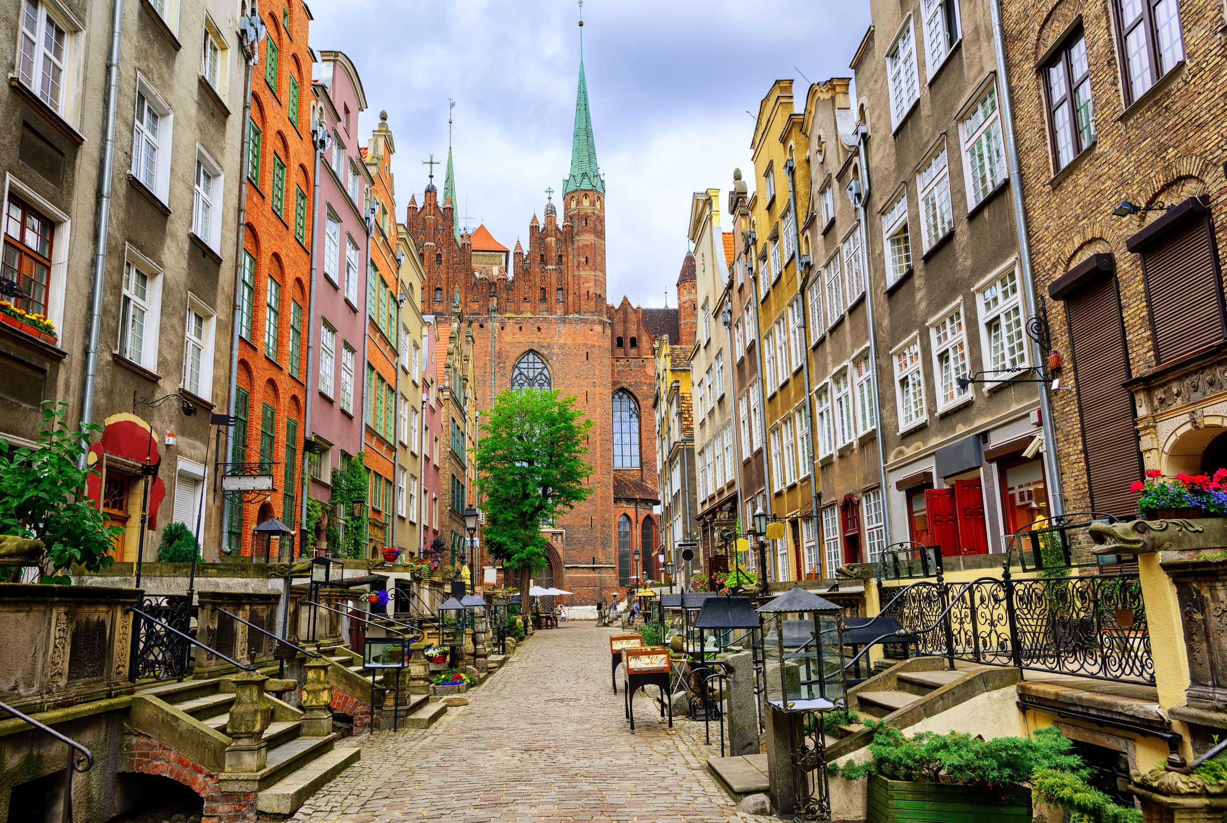 St. Mary's church and Mariacka street in the old town center of Gdansk