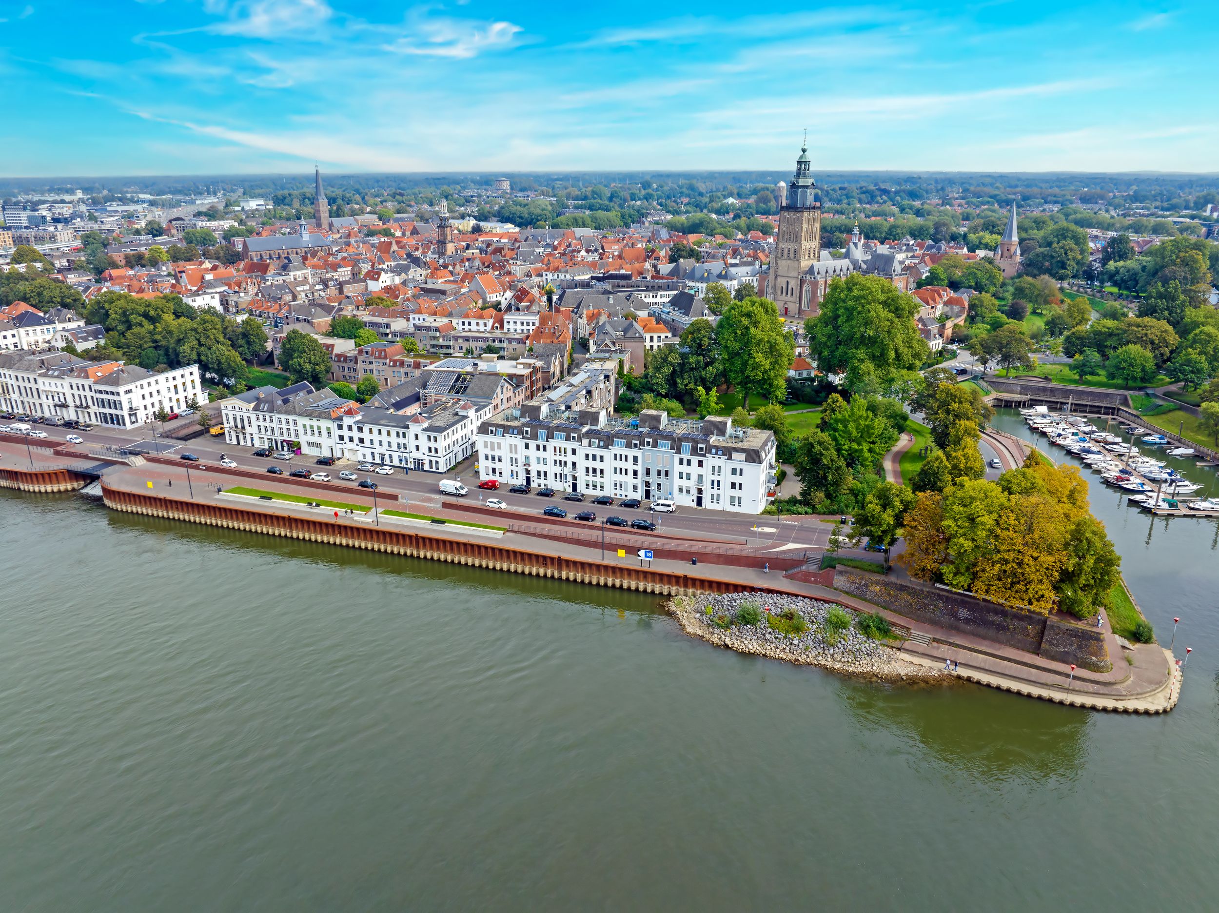 Aerial from the historical city Zuthpen at the river IJssel in the Net