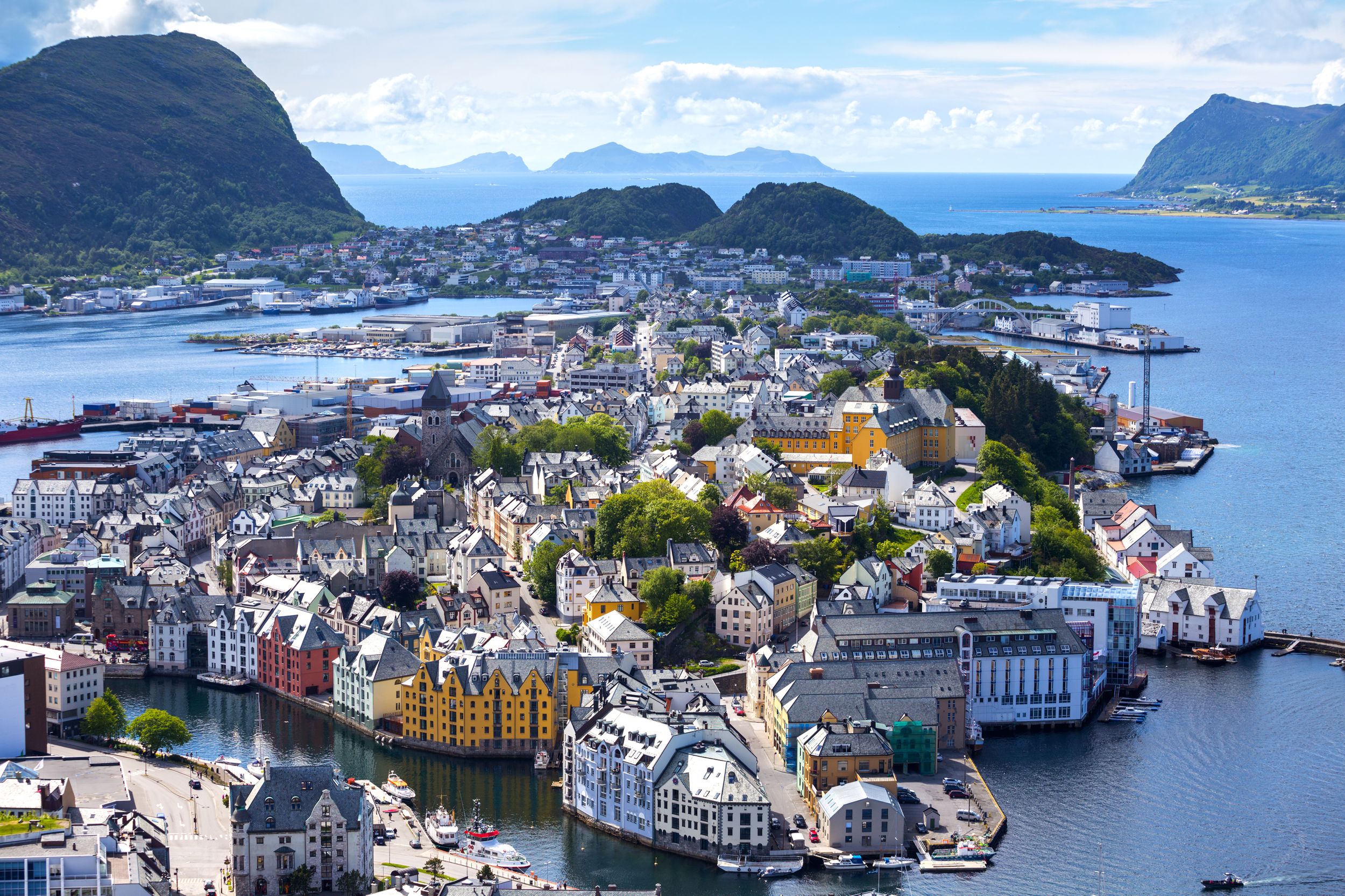 view  from the mountain Aksla at the city of Alesund , Norway