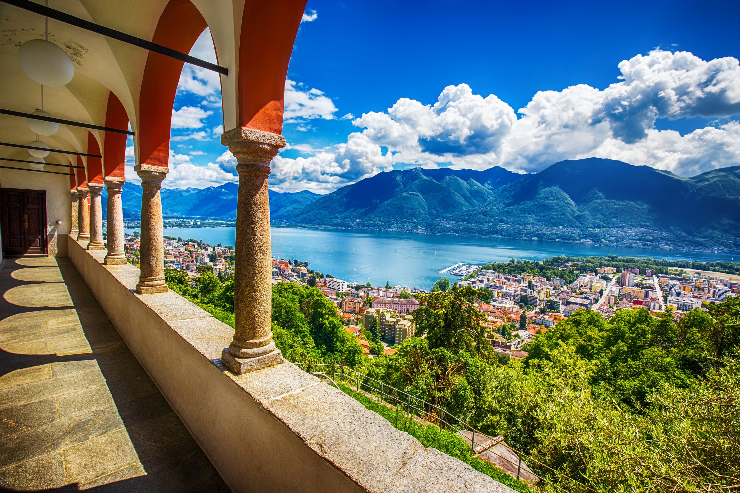 Beautiful view to Locarno city, lake Maggiore (Lago Maggiore) and Swis