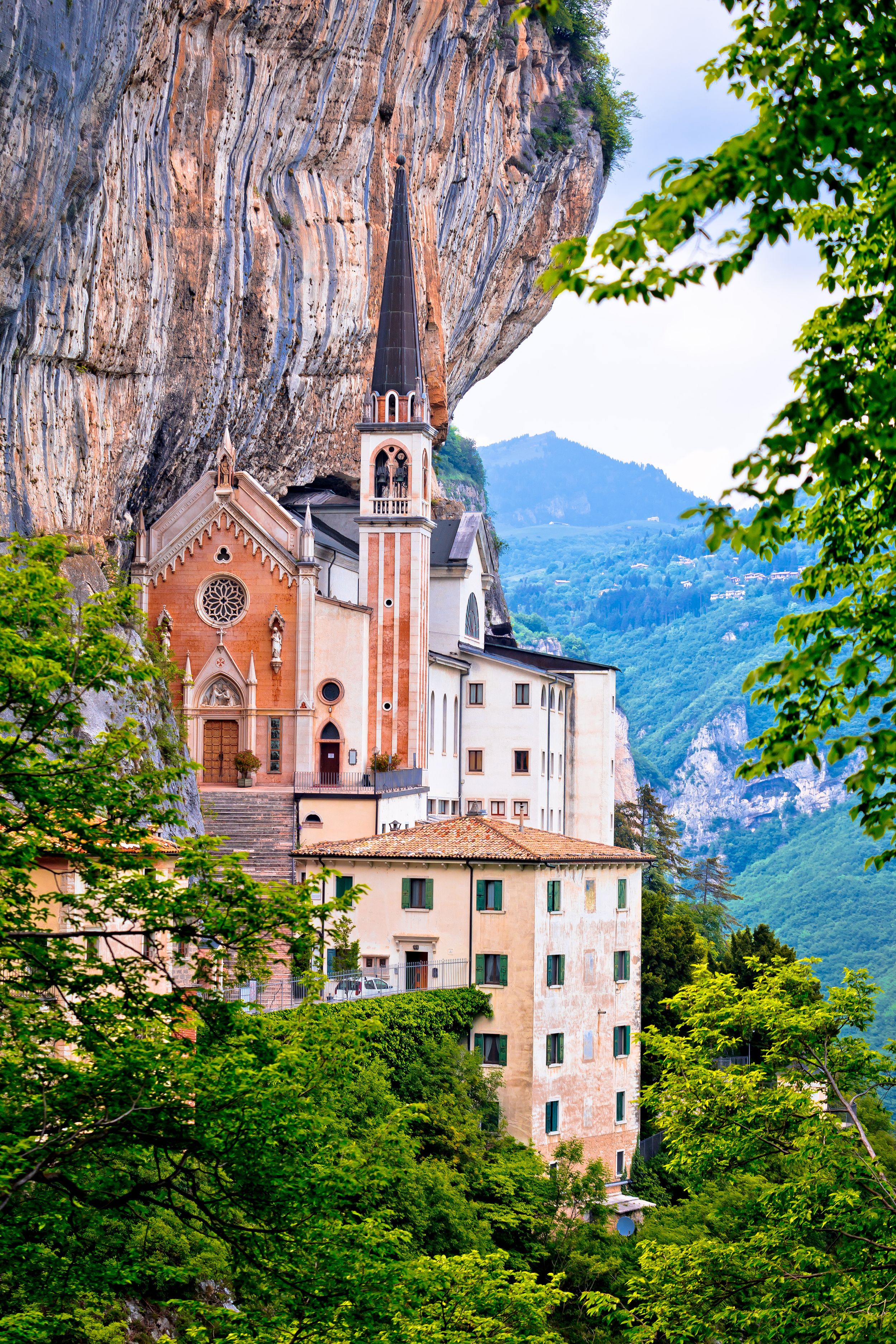 Madonna della Corona church on the rock, sanctuary in Trentino Alto Ad