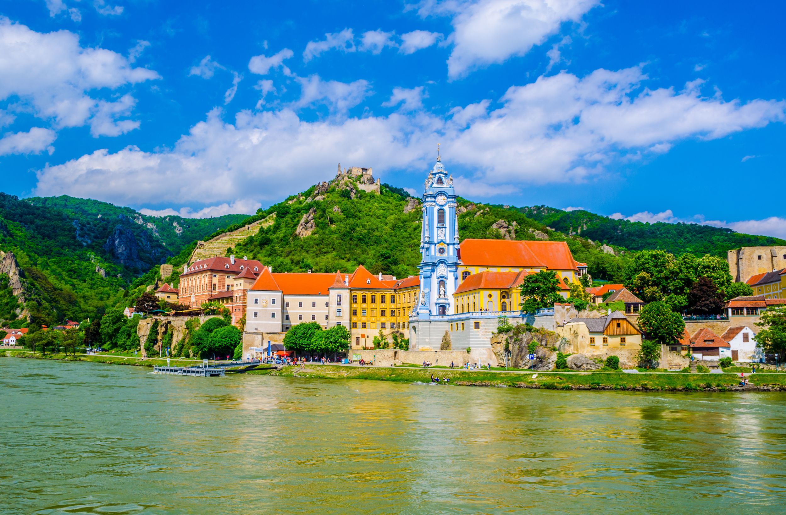 The medieval town of Durnstein along the Danube River in the picturesq