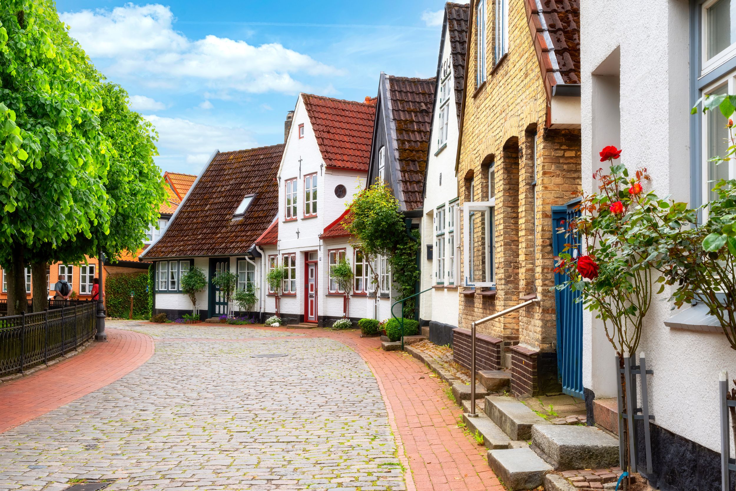 Historic houses in Holm fisher village of the town Schleswig in Schles