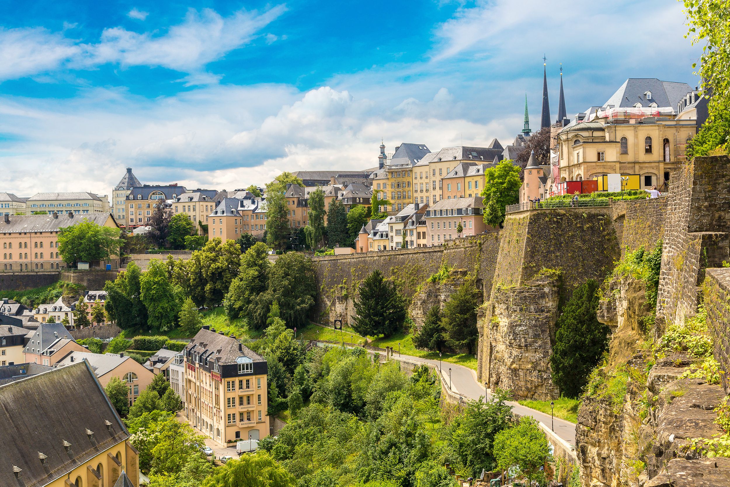 Panoramic aerial view of Luxembourg in a beautiful summer day, Luxembo