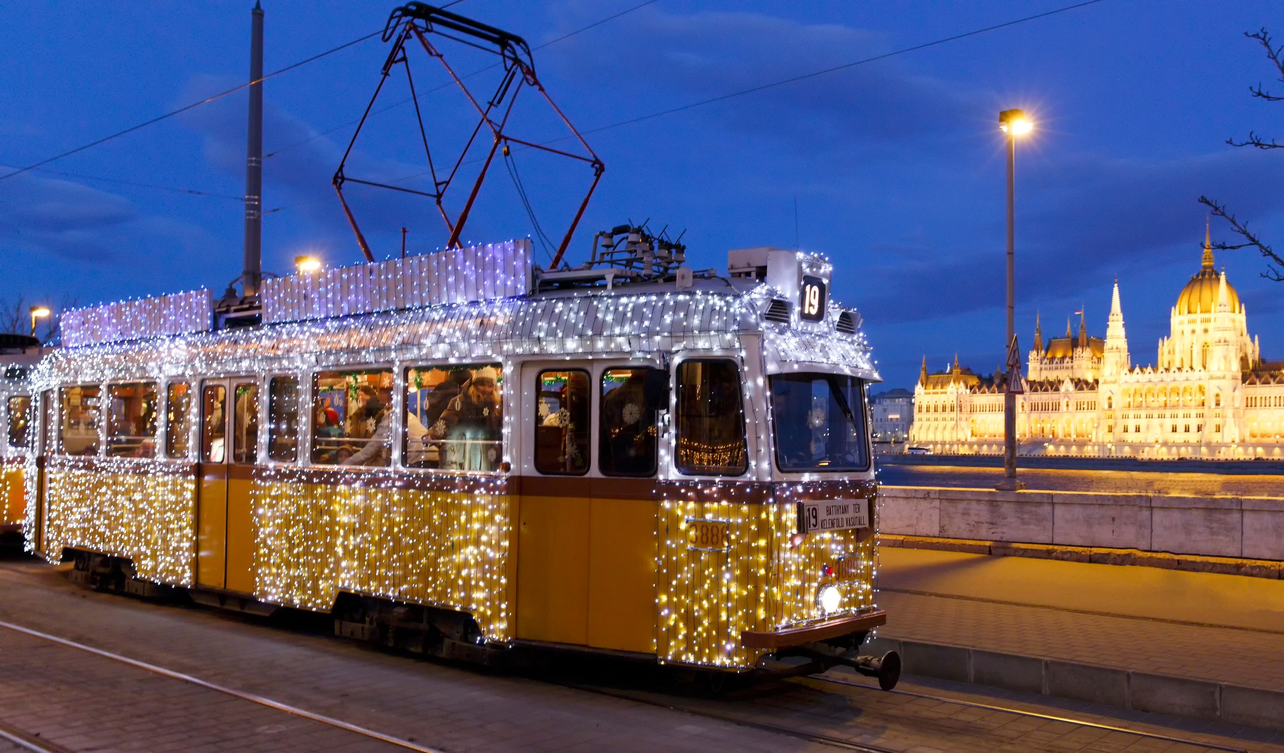 Light tram at Christmas in Budapest