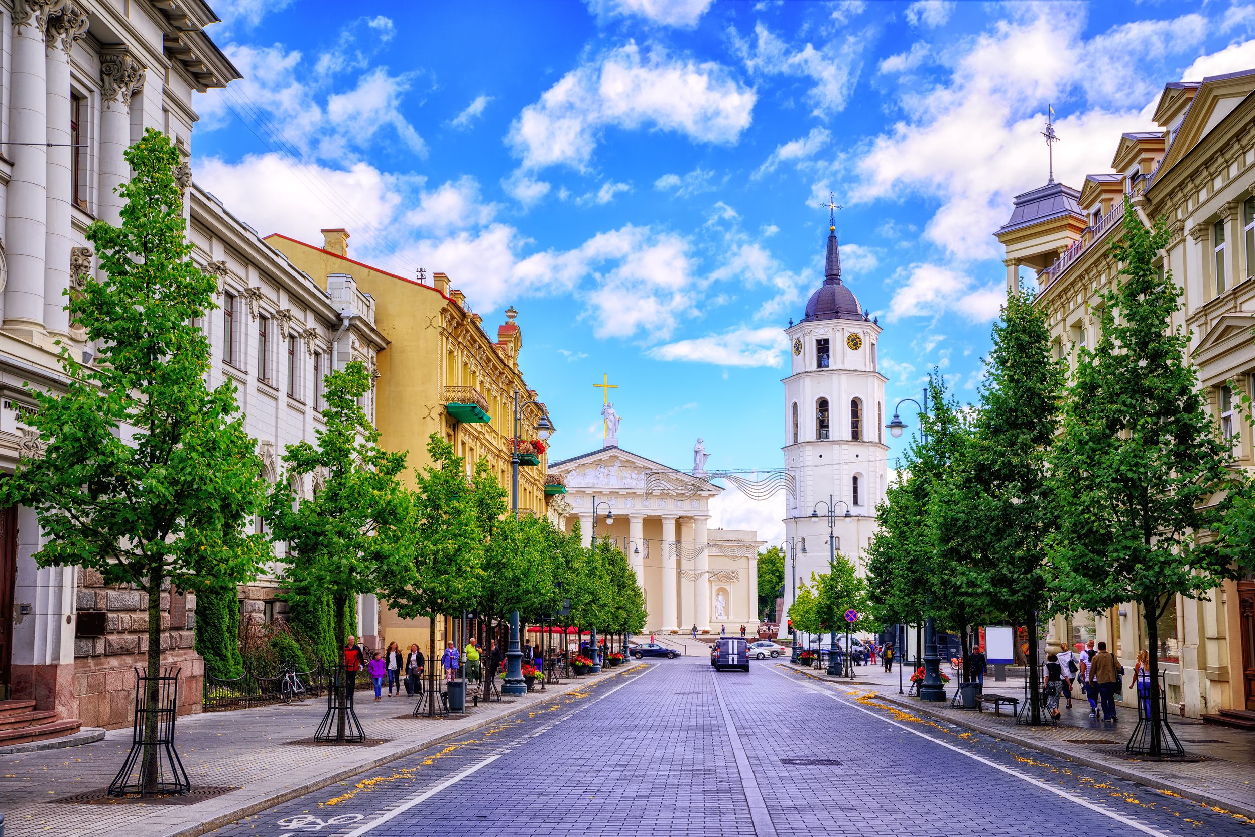 Cathedral square seen from Gediminas Avenue, the main street of Vilniu
