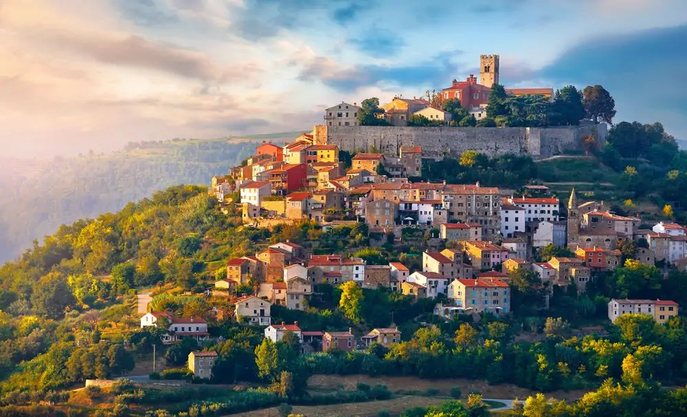 Antique city Motovun Croatia Istria. Picturesque panorama age-old vill